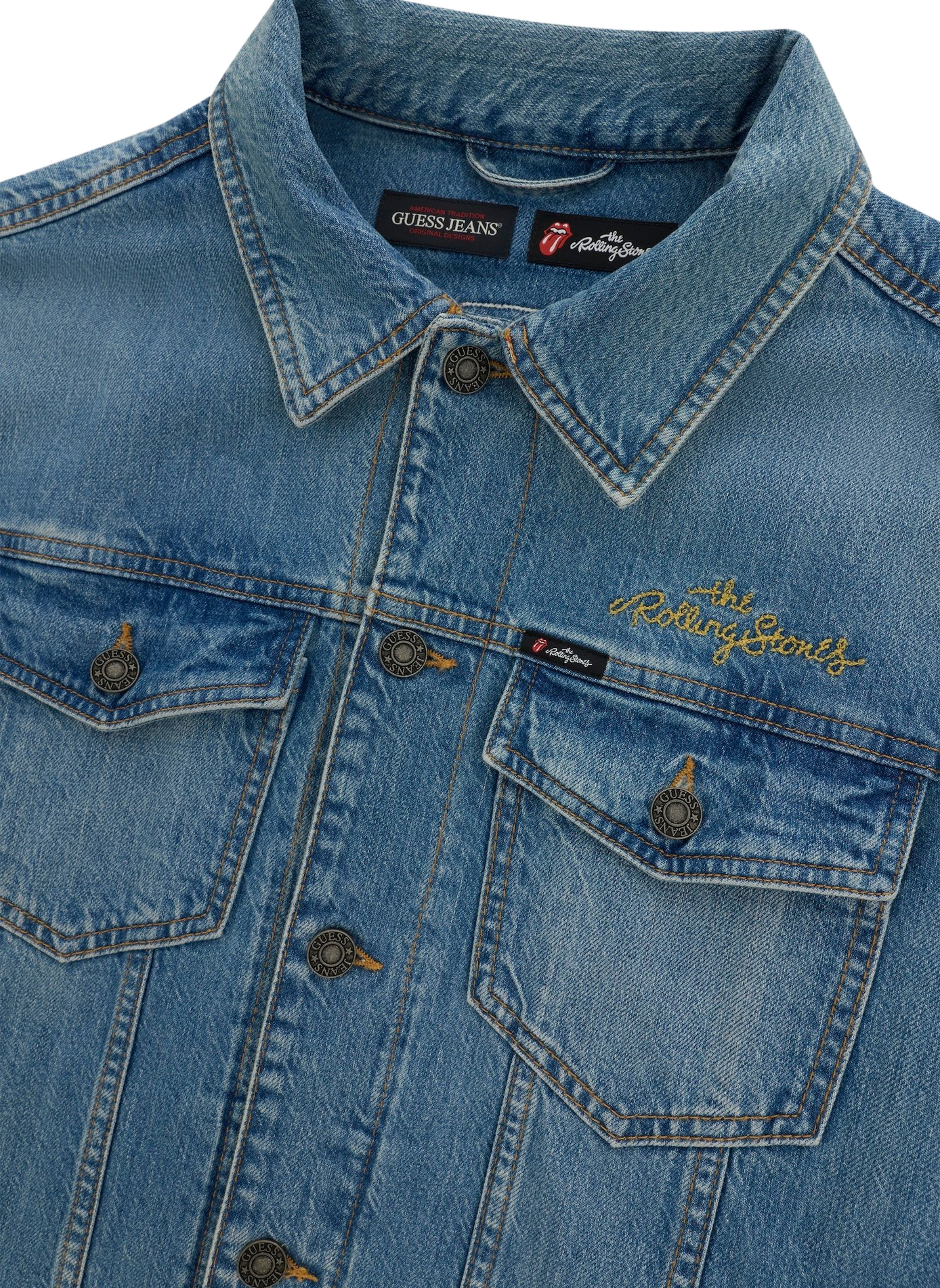 Embroidered denim jacket in cotton blend GUESS Blue