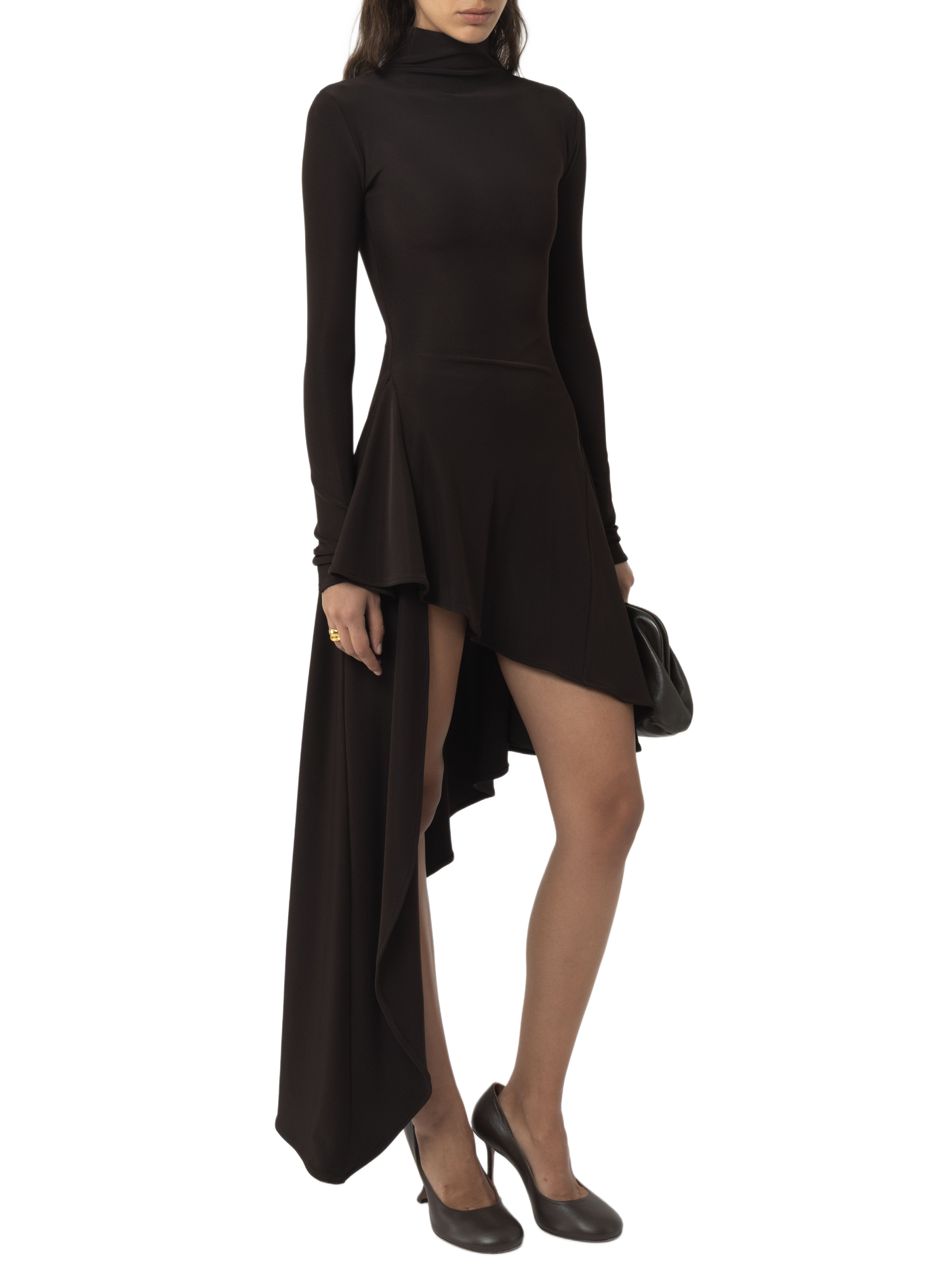 Robe longue asymétrique col montant ARAKII Brown