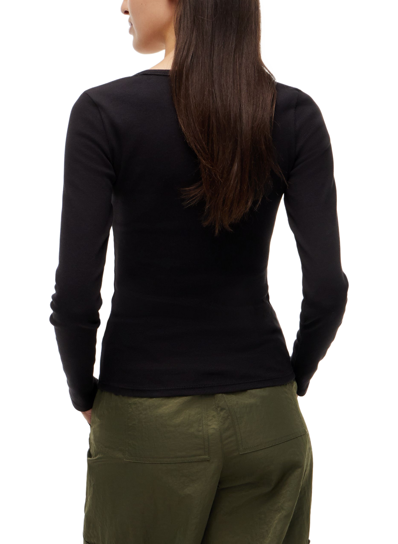 T-shirt côtelé à col V en coton mélangé | Noir TOMMY HILFIGER Femme