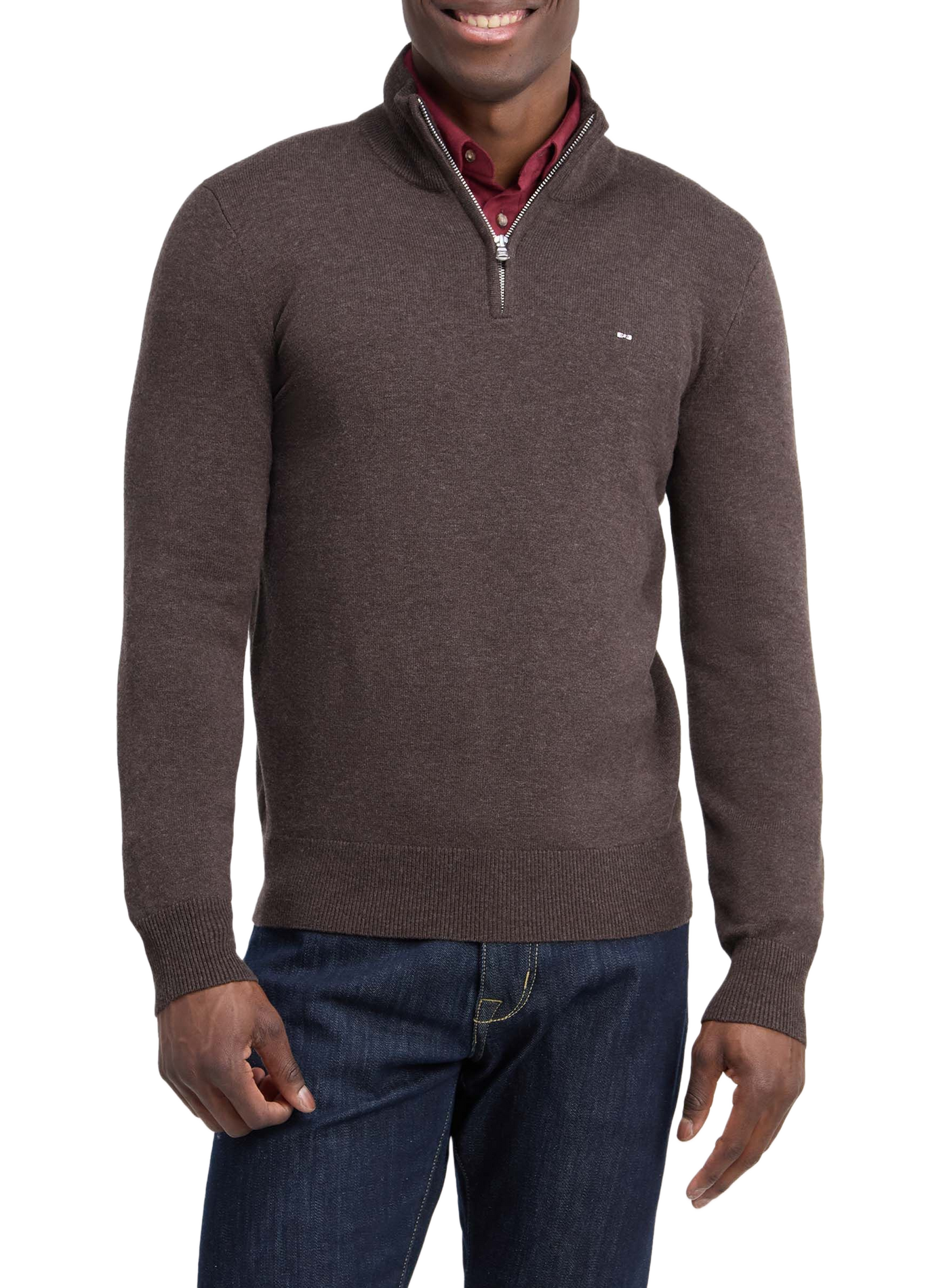 Pull col montant zippée en laine mélangée EDEN PARK Brown