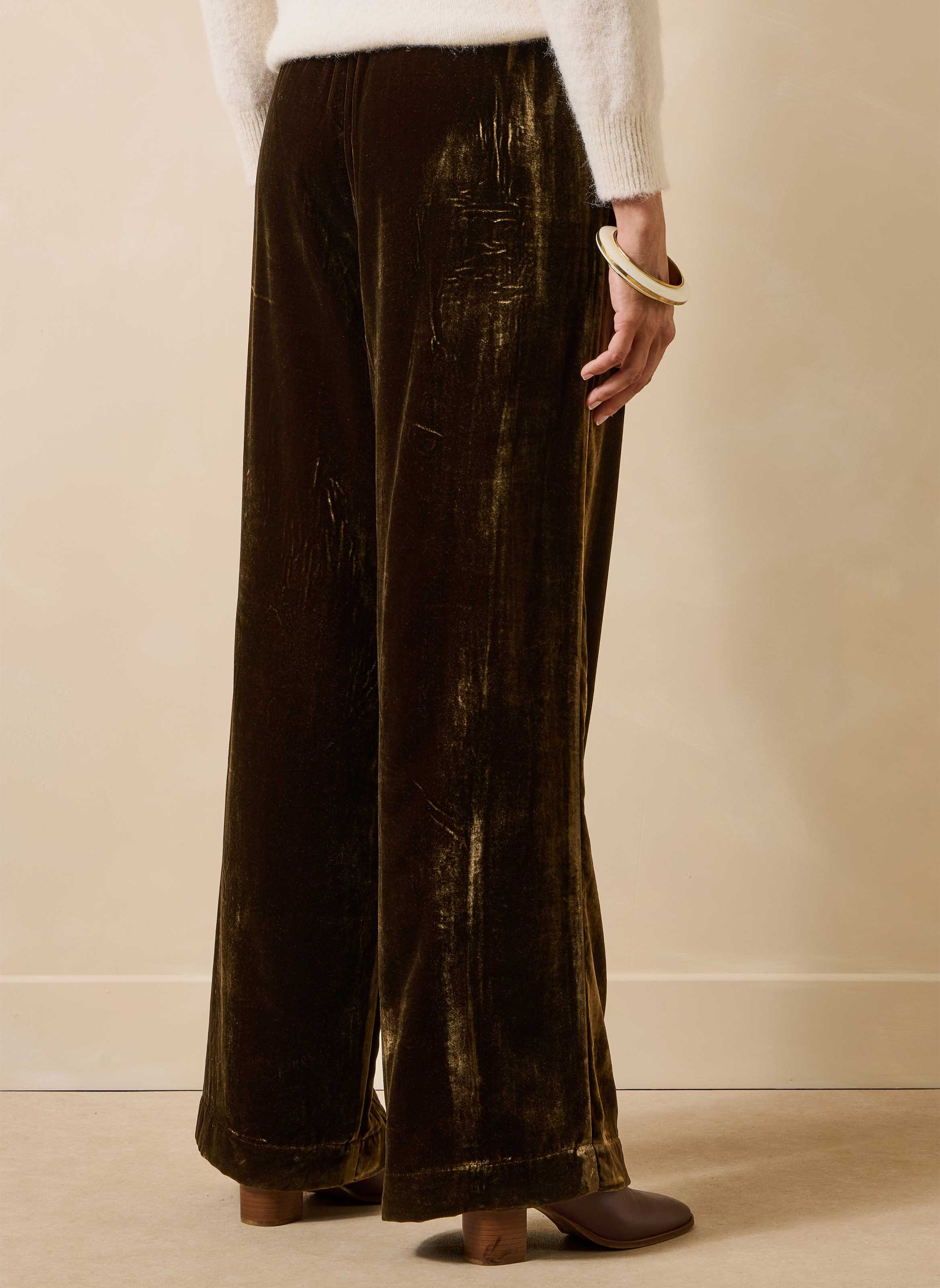 Wijde fluwelen broek met hoge taille LA FEE MARABOUTEE Bruin