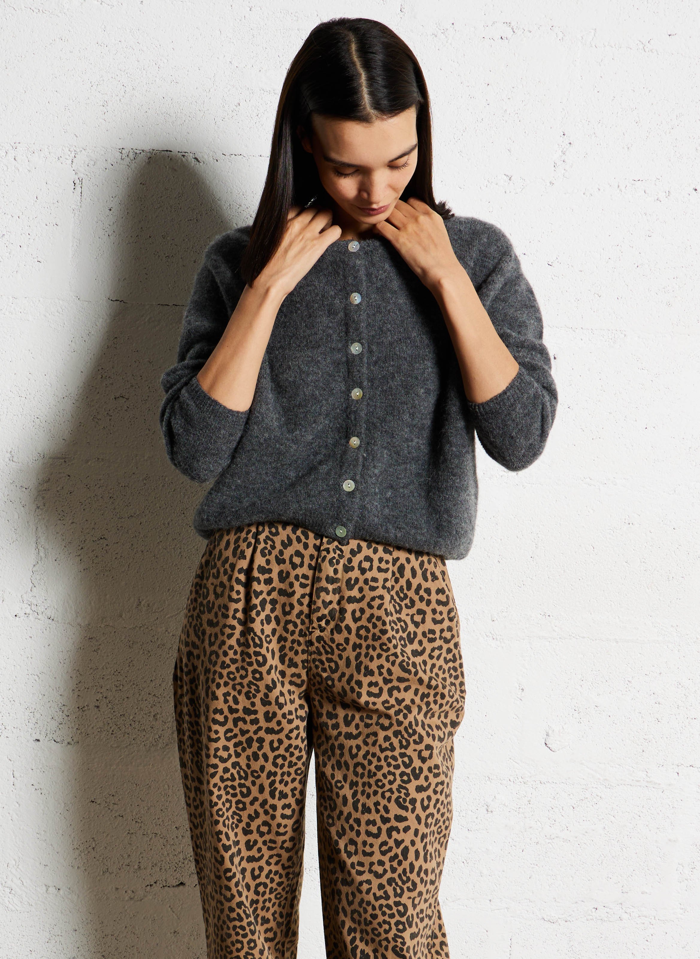 Gilet ample col rond en laine mélangée vitow AMERICAN VINTAGE Gris