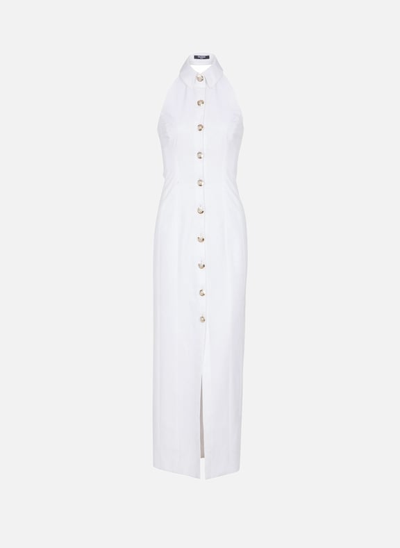 Robe bodycon dos-nu en popeline Blanc by BALMAIN BALMAIN Robe bodycon dos-nu en popeline Blanc