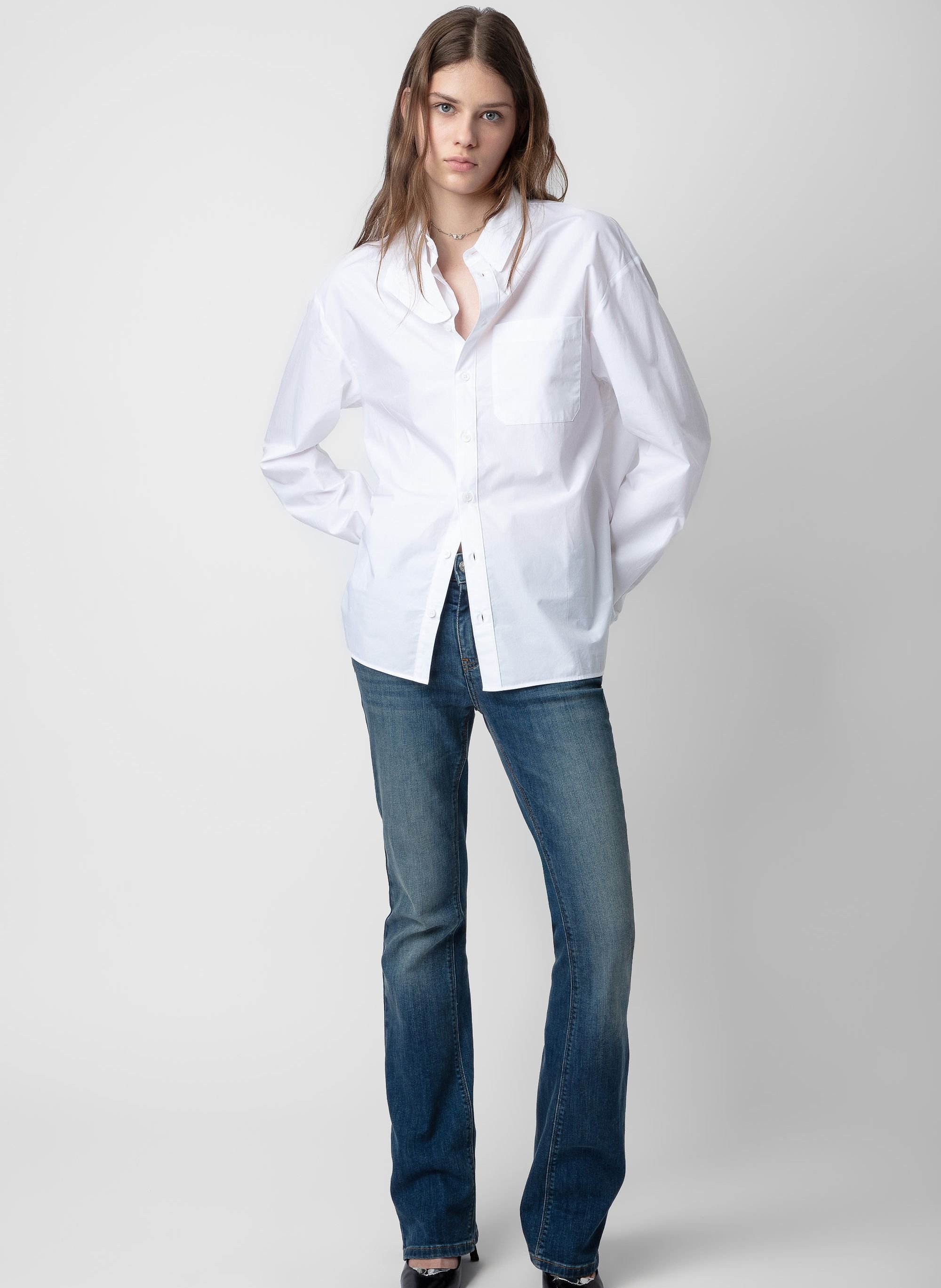 Chemise longue col montant en coton tyrone ZADIG&VOLTAIRE Blanc