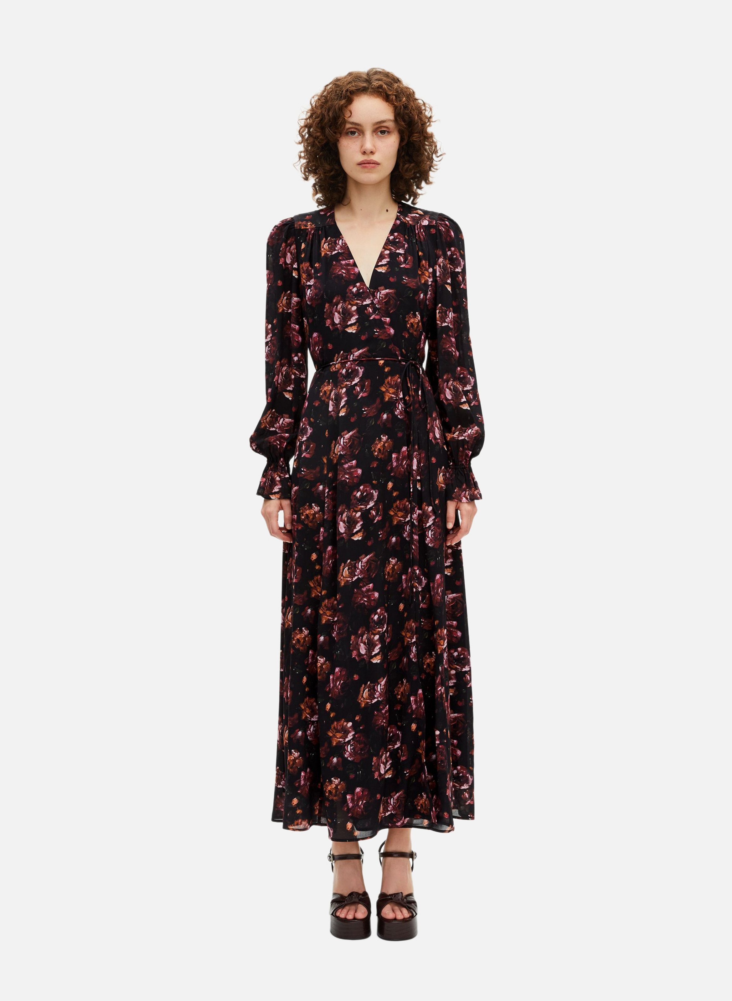THE KOOPLES Robe longue imprimé en soie mélangée Rouge