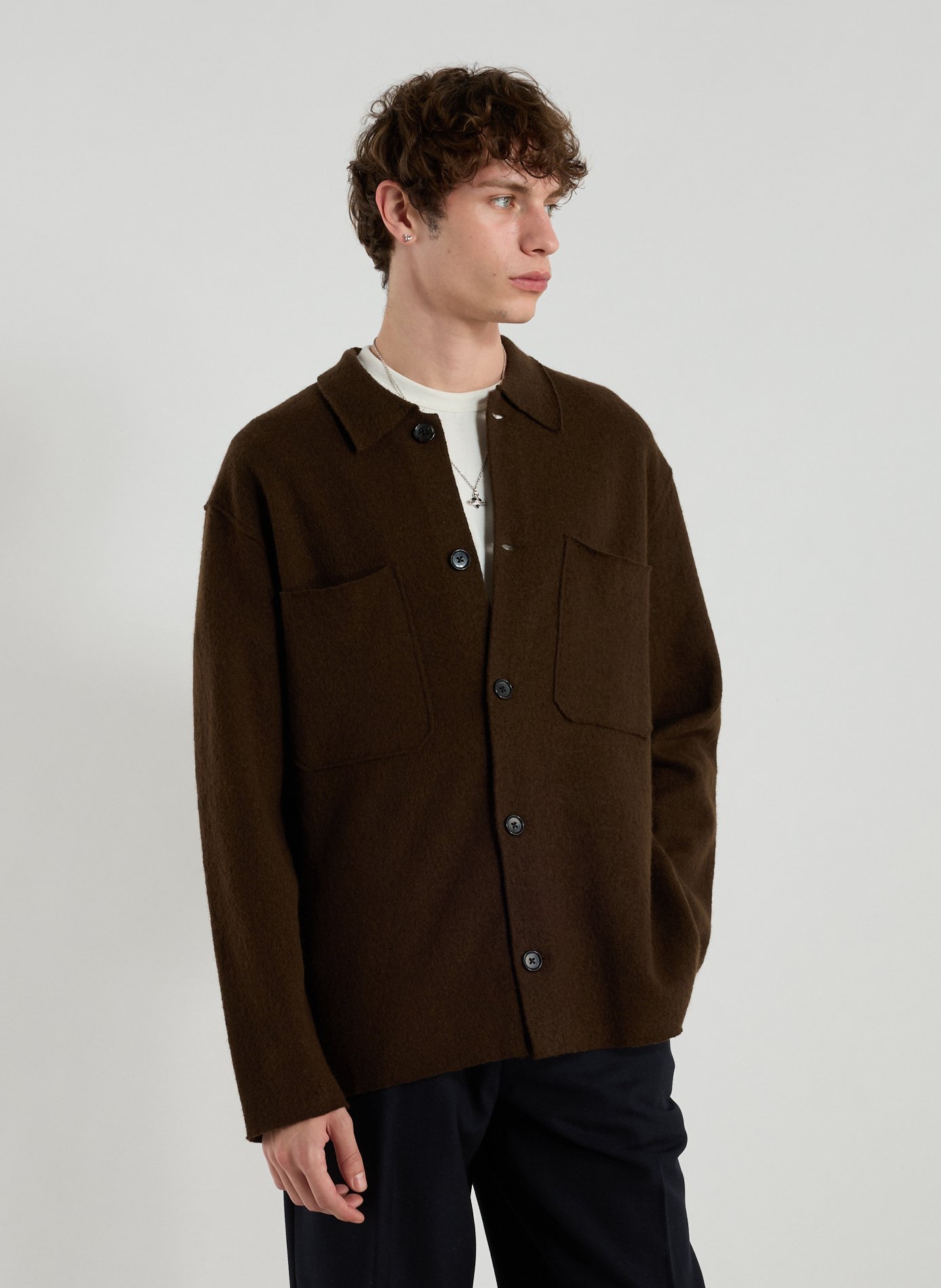 NN.07 Straight merino wool overshirt Green
