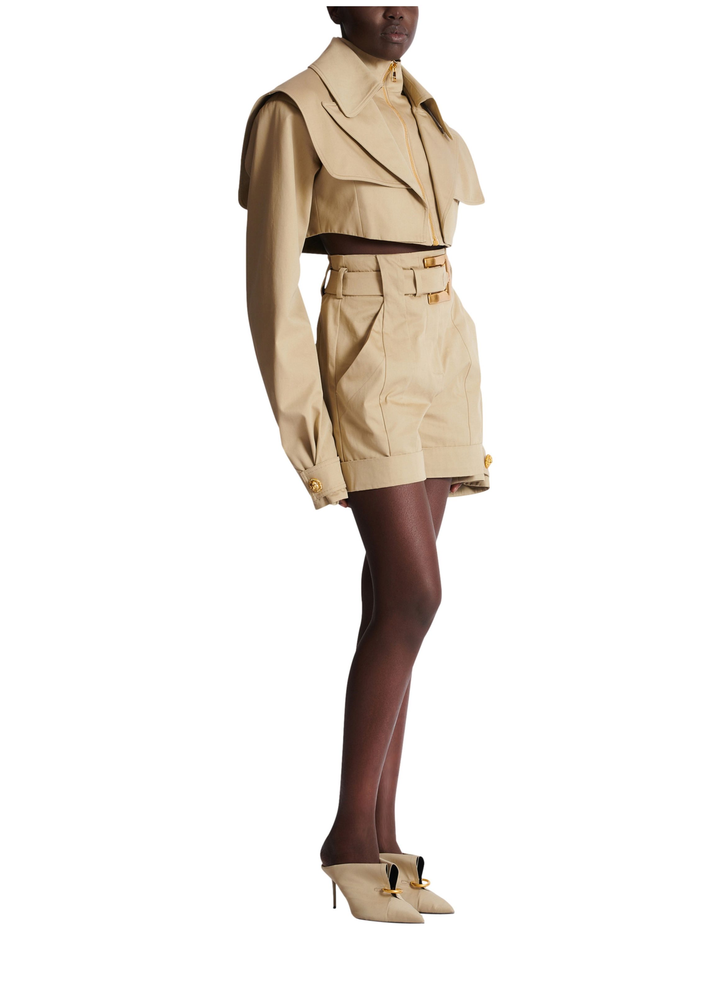 Short en gabardine de coton ceinturé BALMAIN Beige