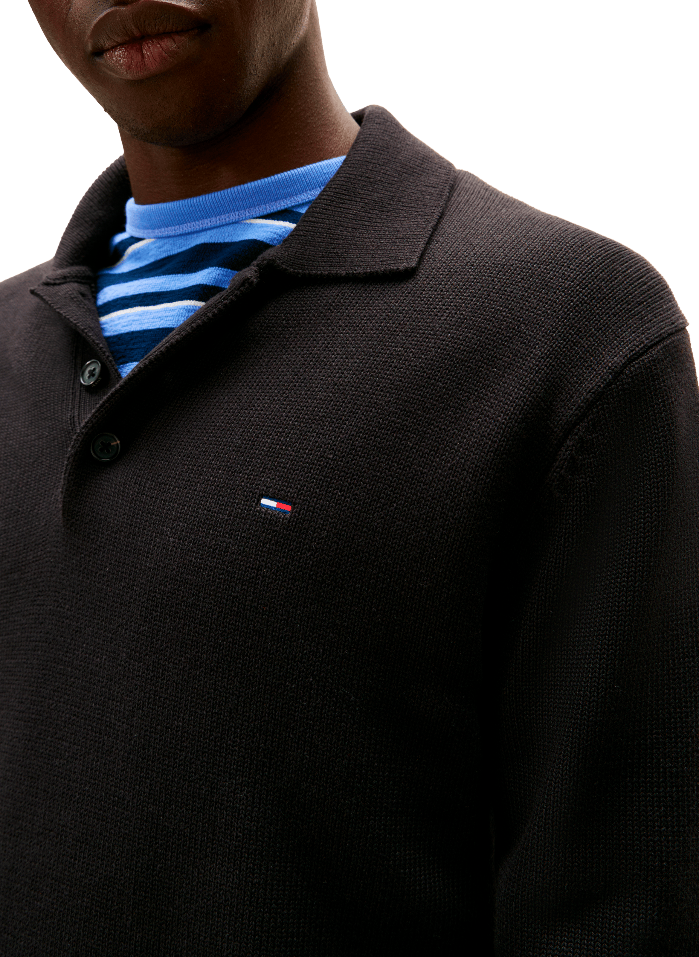 Cotton polo sweater with buttoned collar TOMMY HILFIGER Black