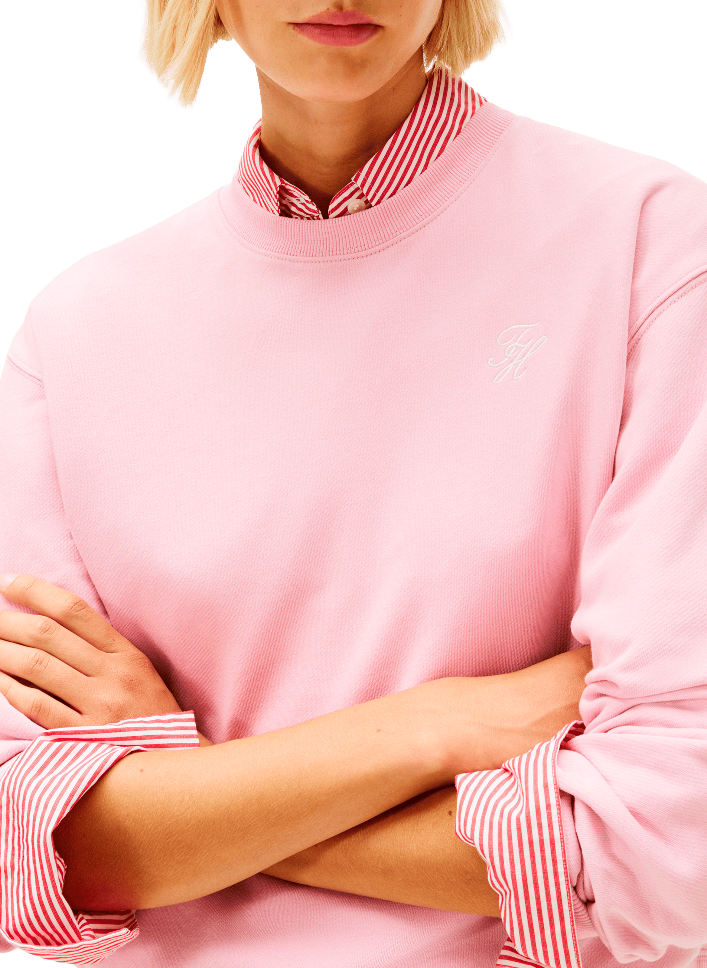 Sweat droit à col rond en coton mélangé TOMMY HILFIGER Rose