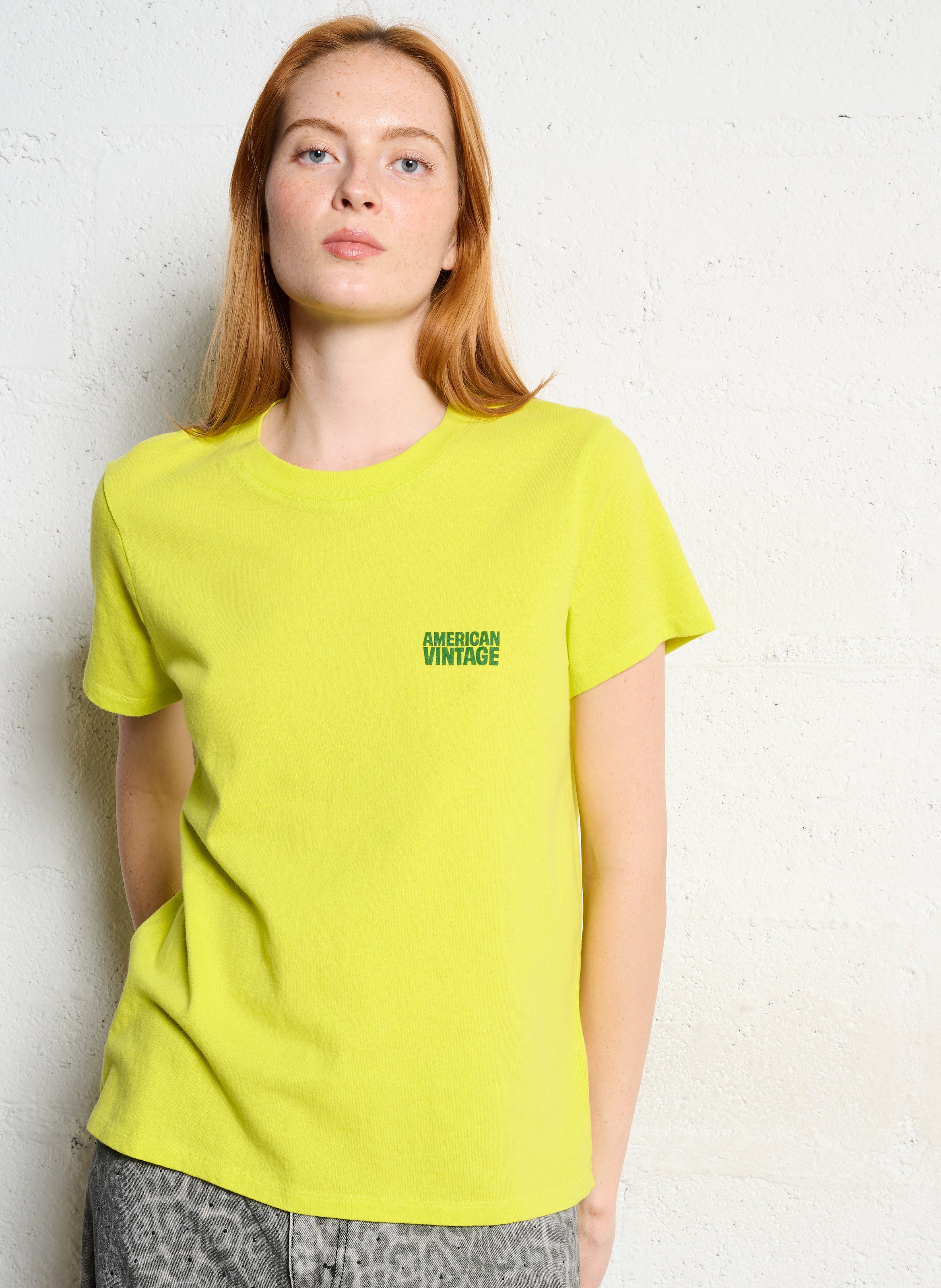 Tee-shirt droit col rond en coton Ykobow  Acide fluo