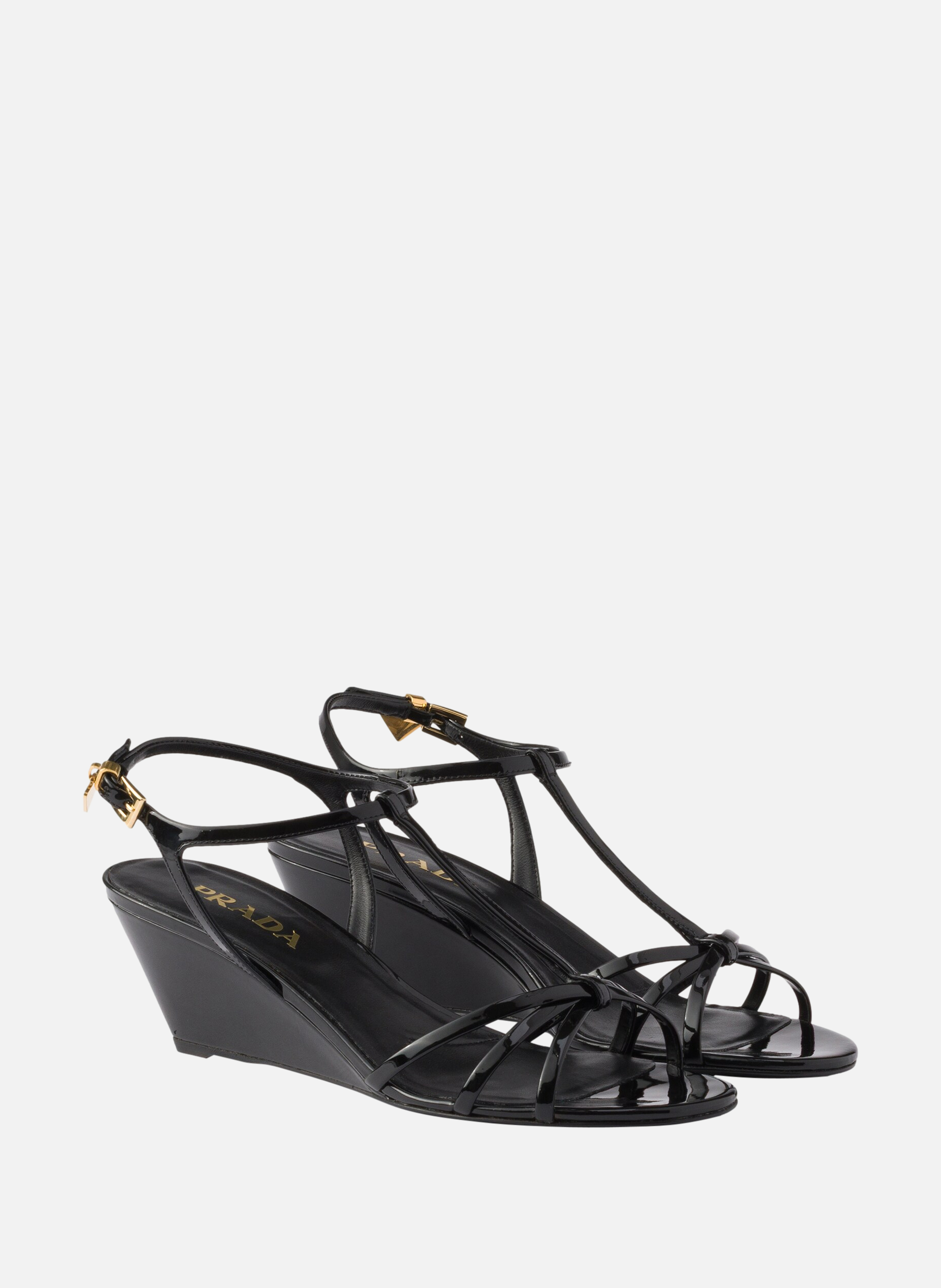 Sandales en cuir verni PRADA Noir