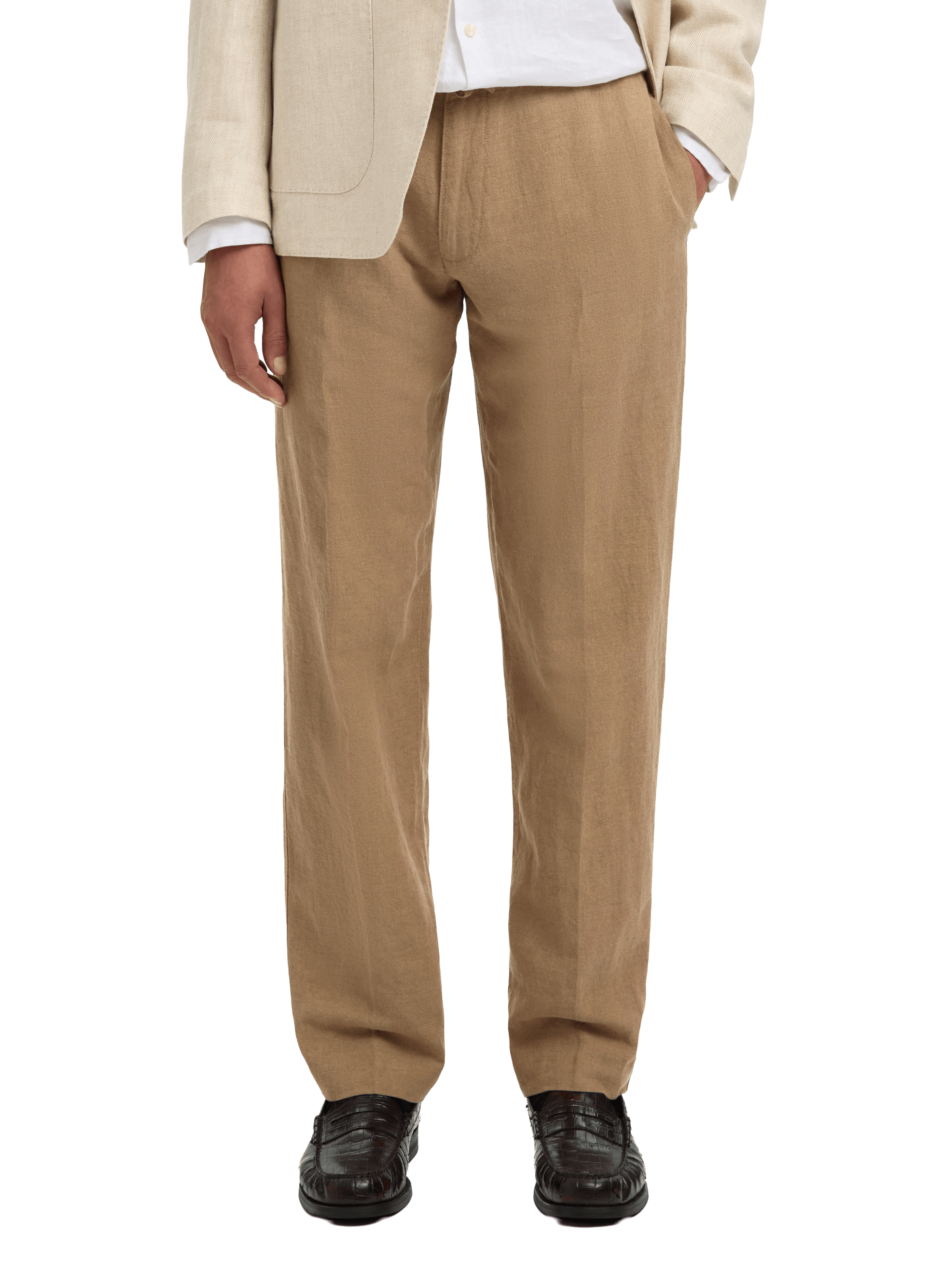 Straight-fit linen and cotton trousers SELECTED Beige