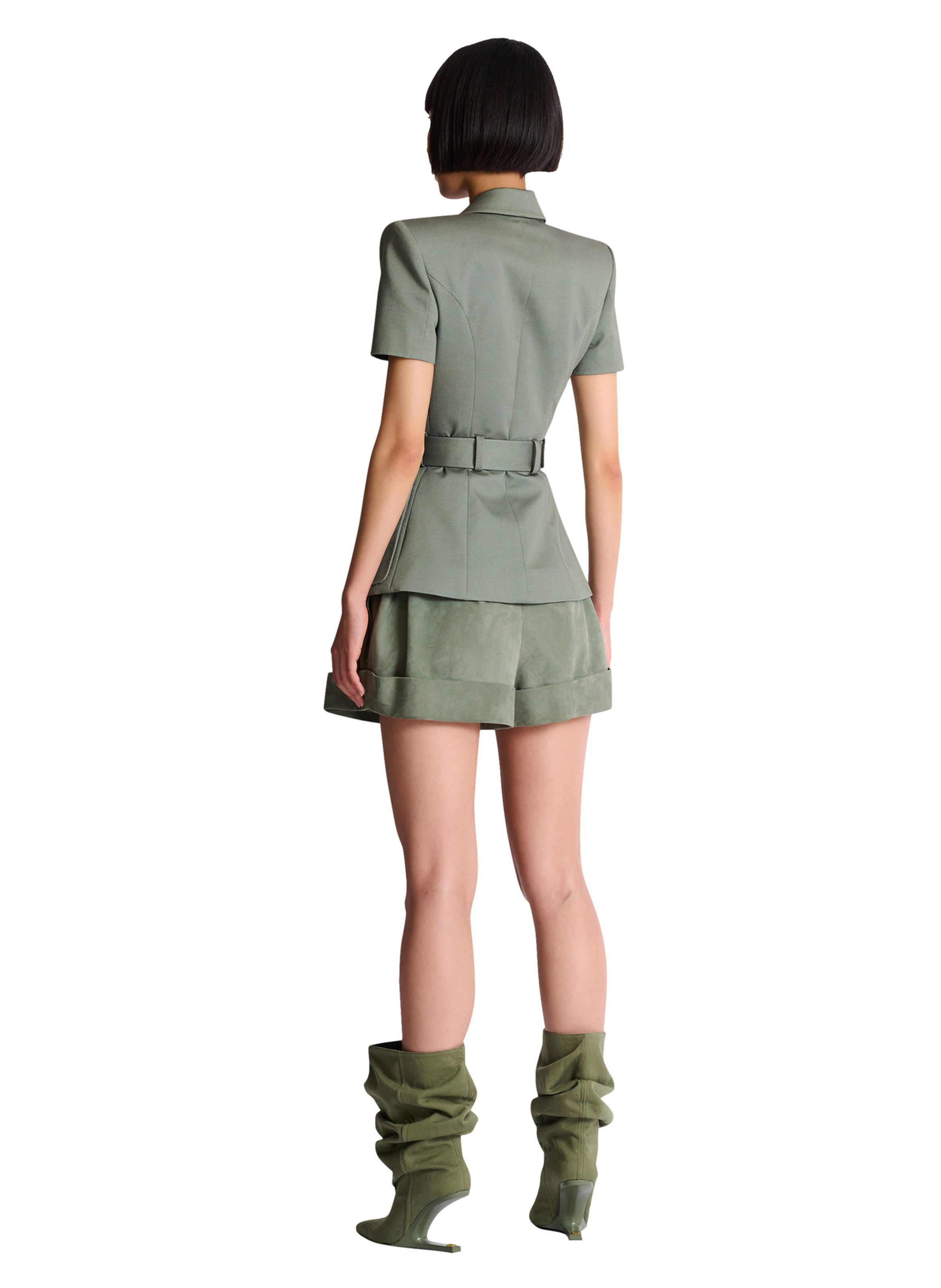 Veste anthem ceinturée en gabardine BALMAIN Vert