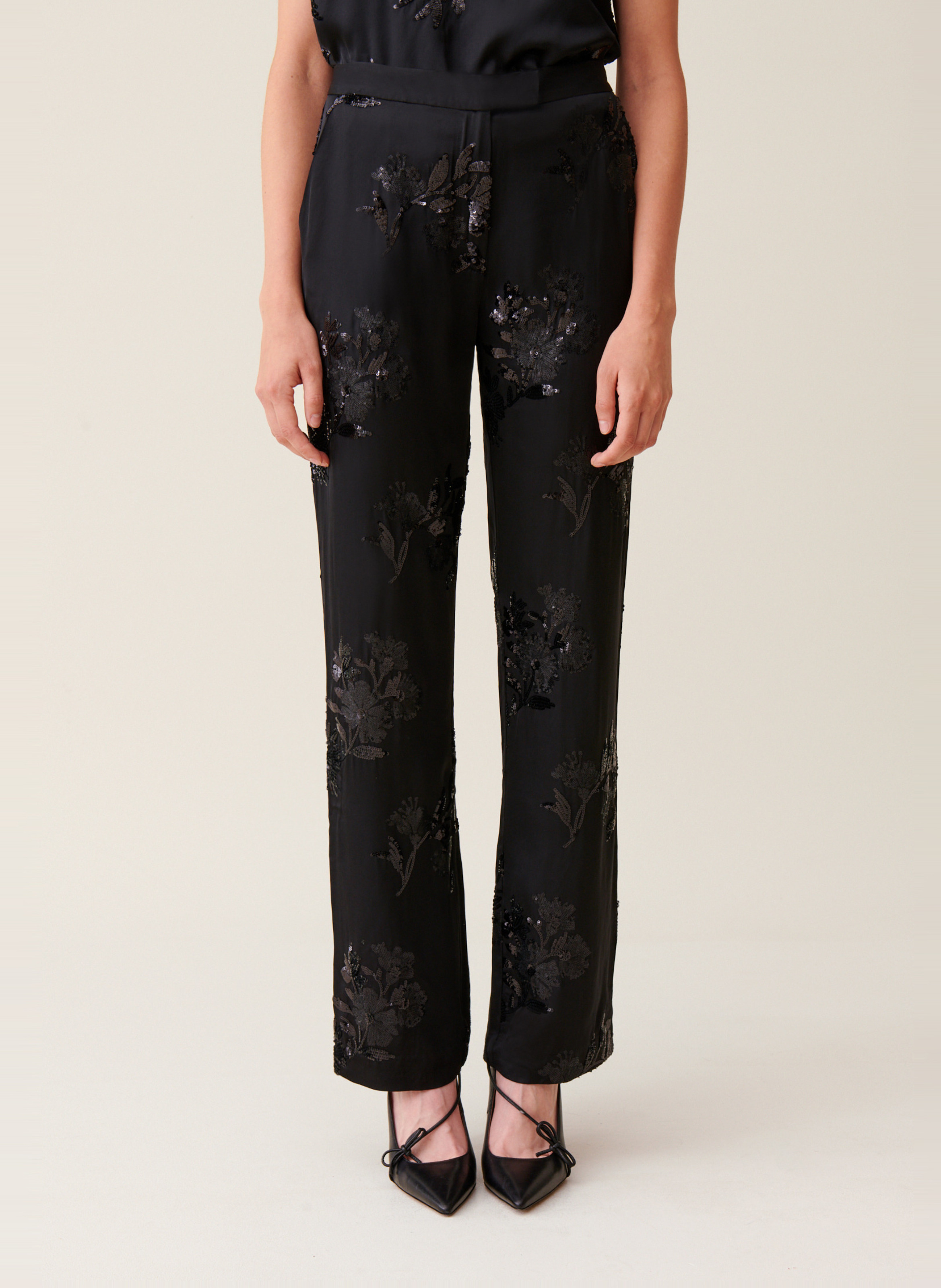 Pantalon droit à sequins brodés CLAUDIE PIERLOT Noir