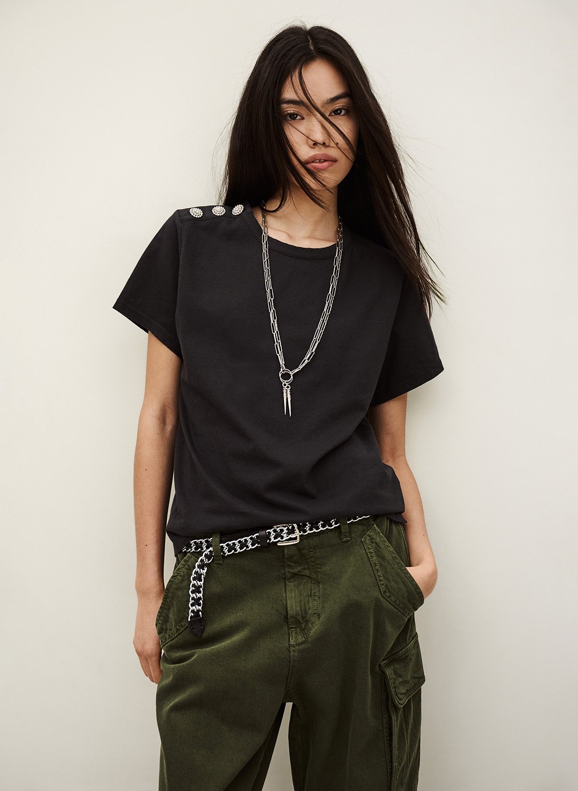 Tee-shirt col rond en coton elmer BA&SH Noir