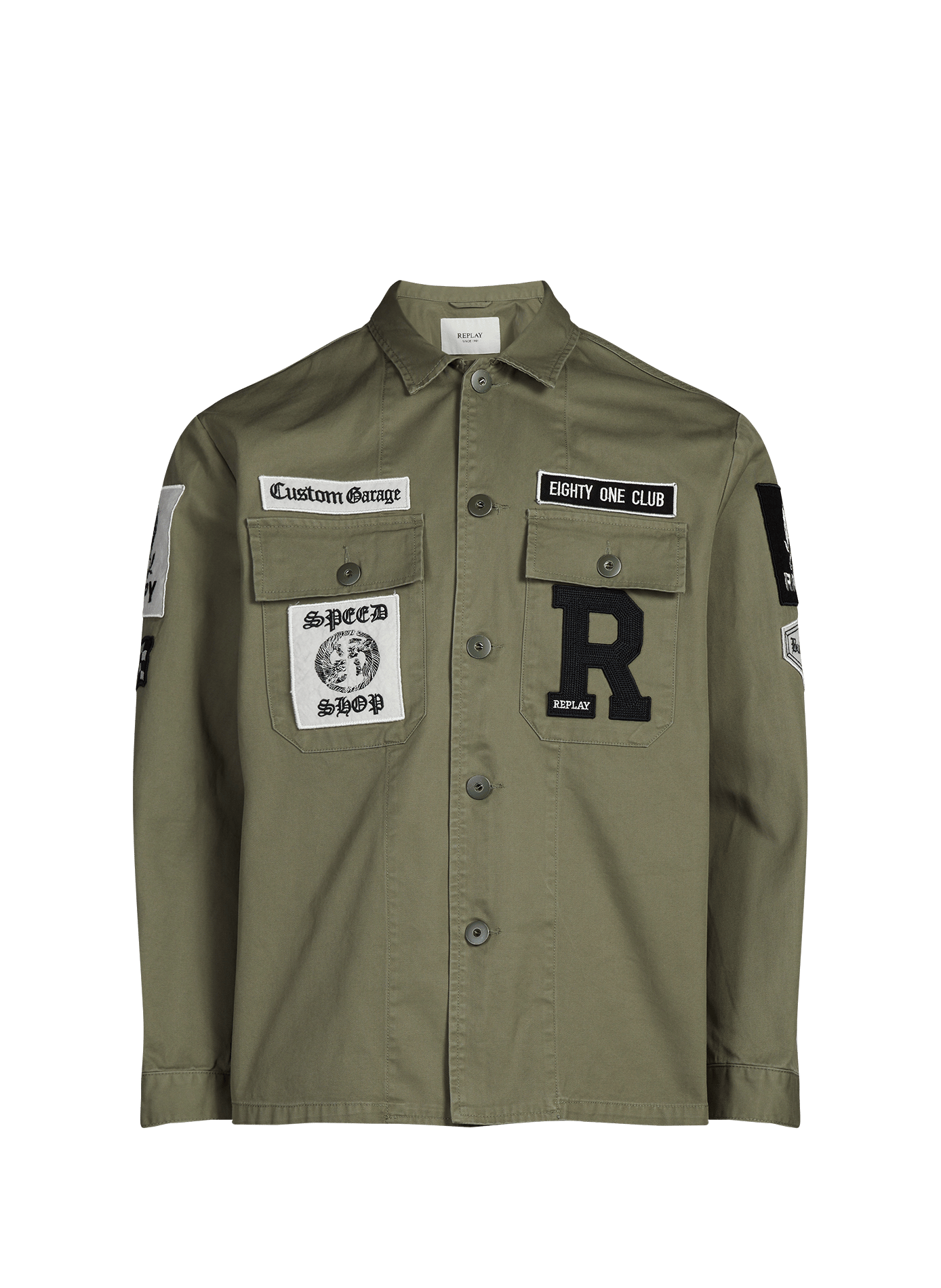 Veste droite à col classique en coton REPLAY Vert