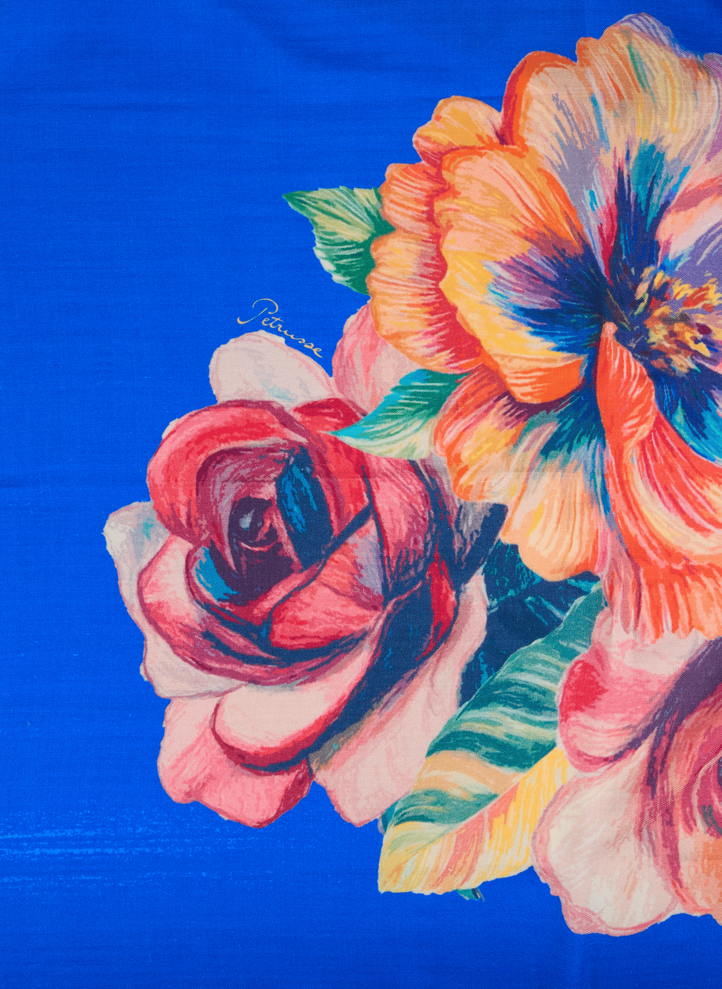 Icon printed stole in wool and silk PETRUSSE Blue