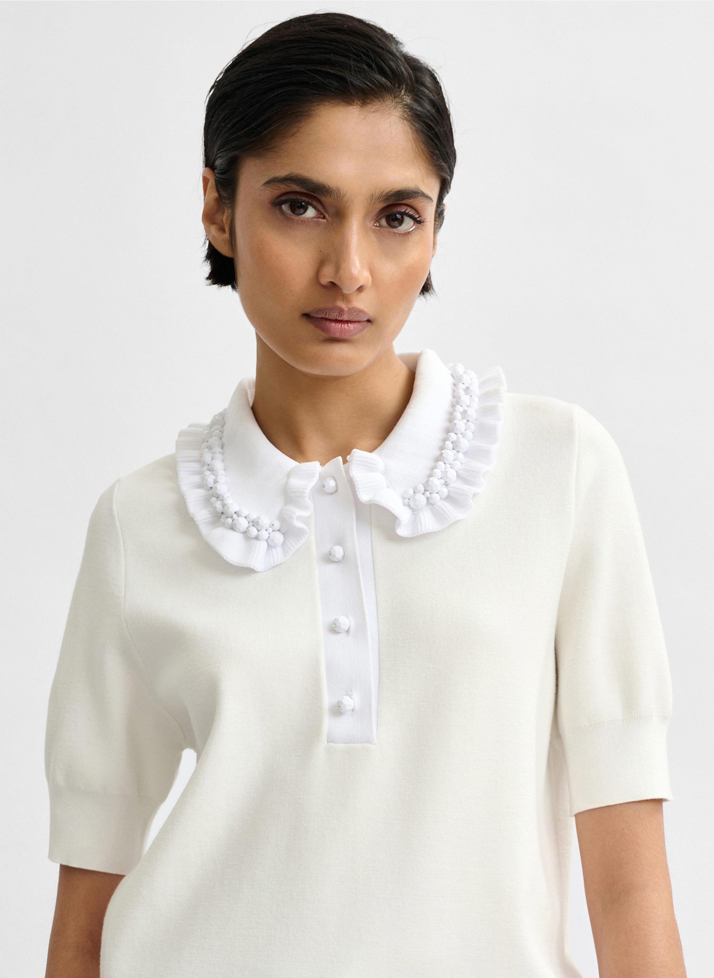 Polo manches courtes uni à volants jewelry ESSENTIEL ANTWERP Blanc