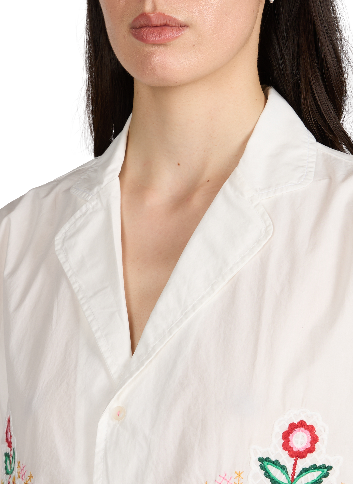 Short-sleeved cotton shirt with floral embroidery. LOUISE MISHA White