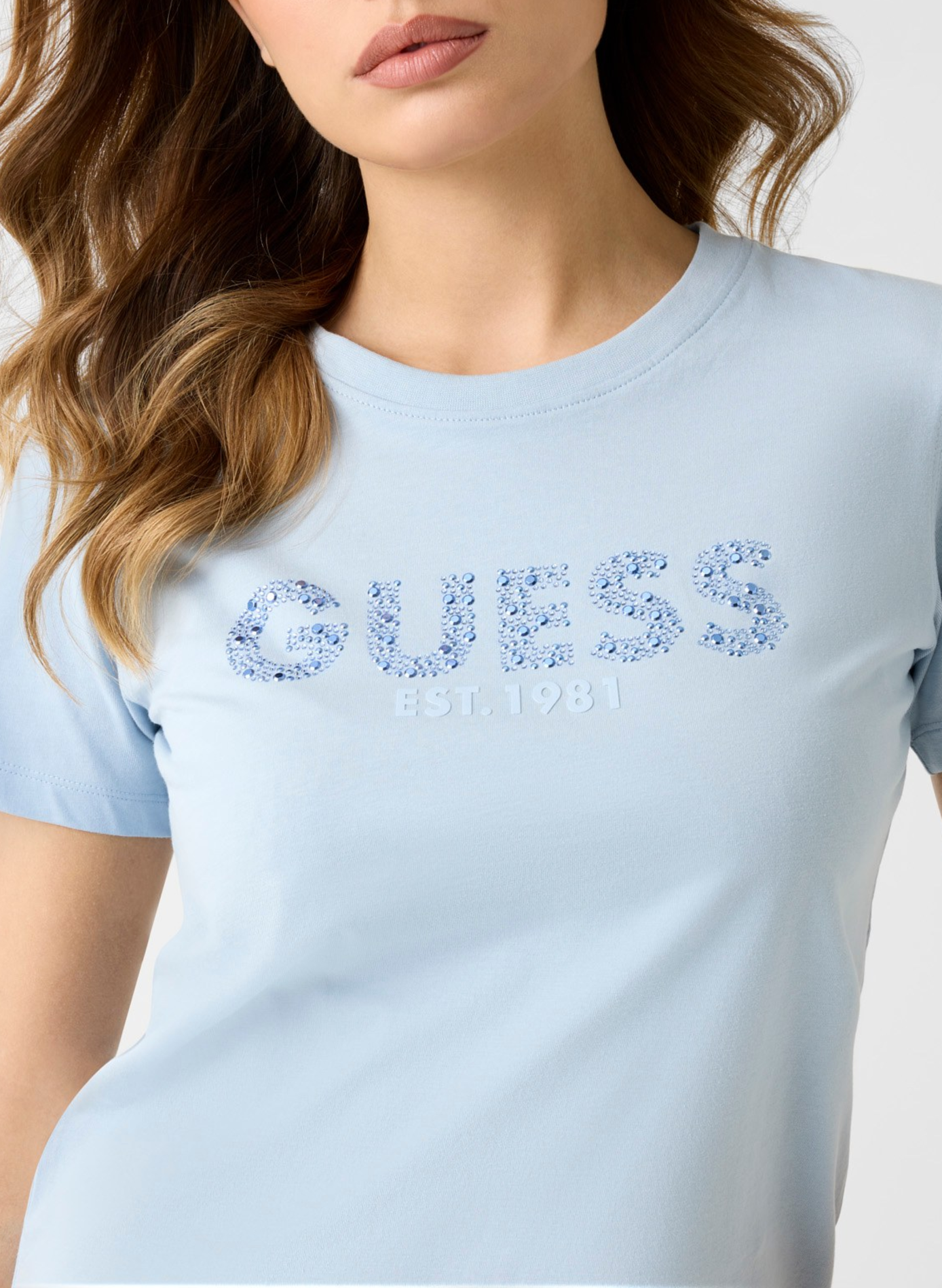 T-shirt à logo strass en coton  GUESS Bleu