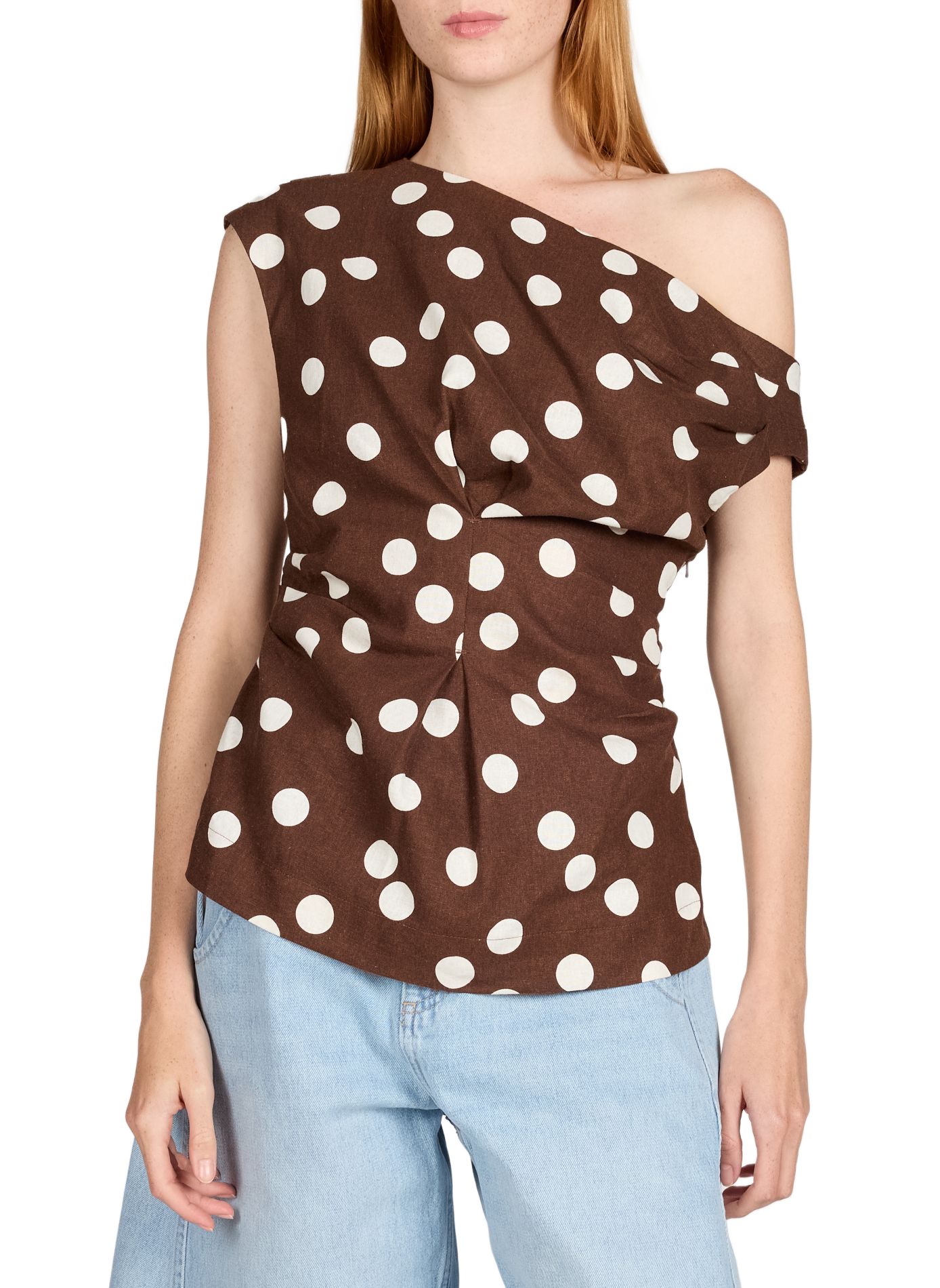 Ärmelloses Top aus plissiertem Leinen-Mix TOPSHOP Beige
