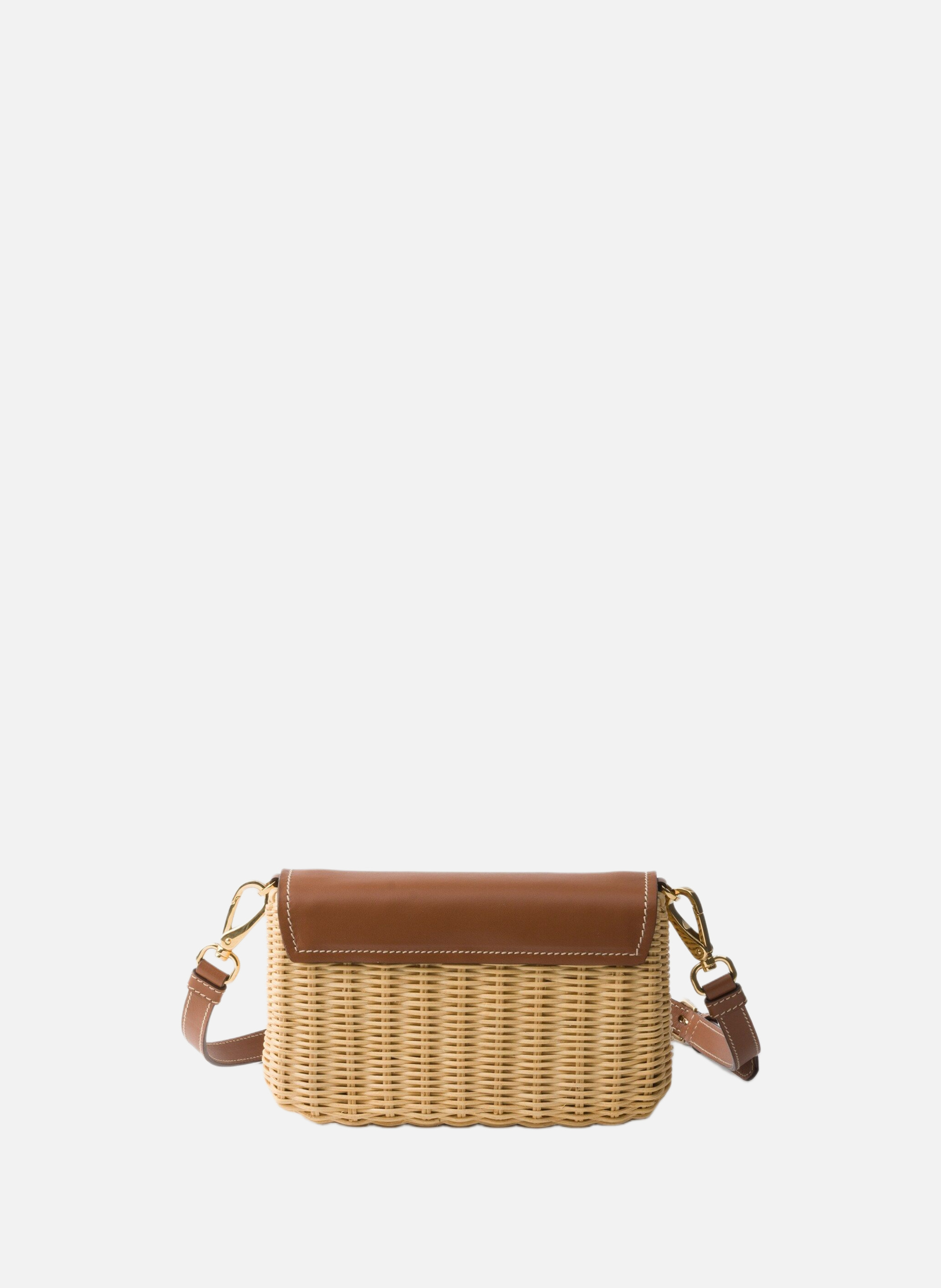 Petit sac porté épaule en osier et cuir PRADA Beige