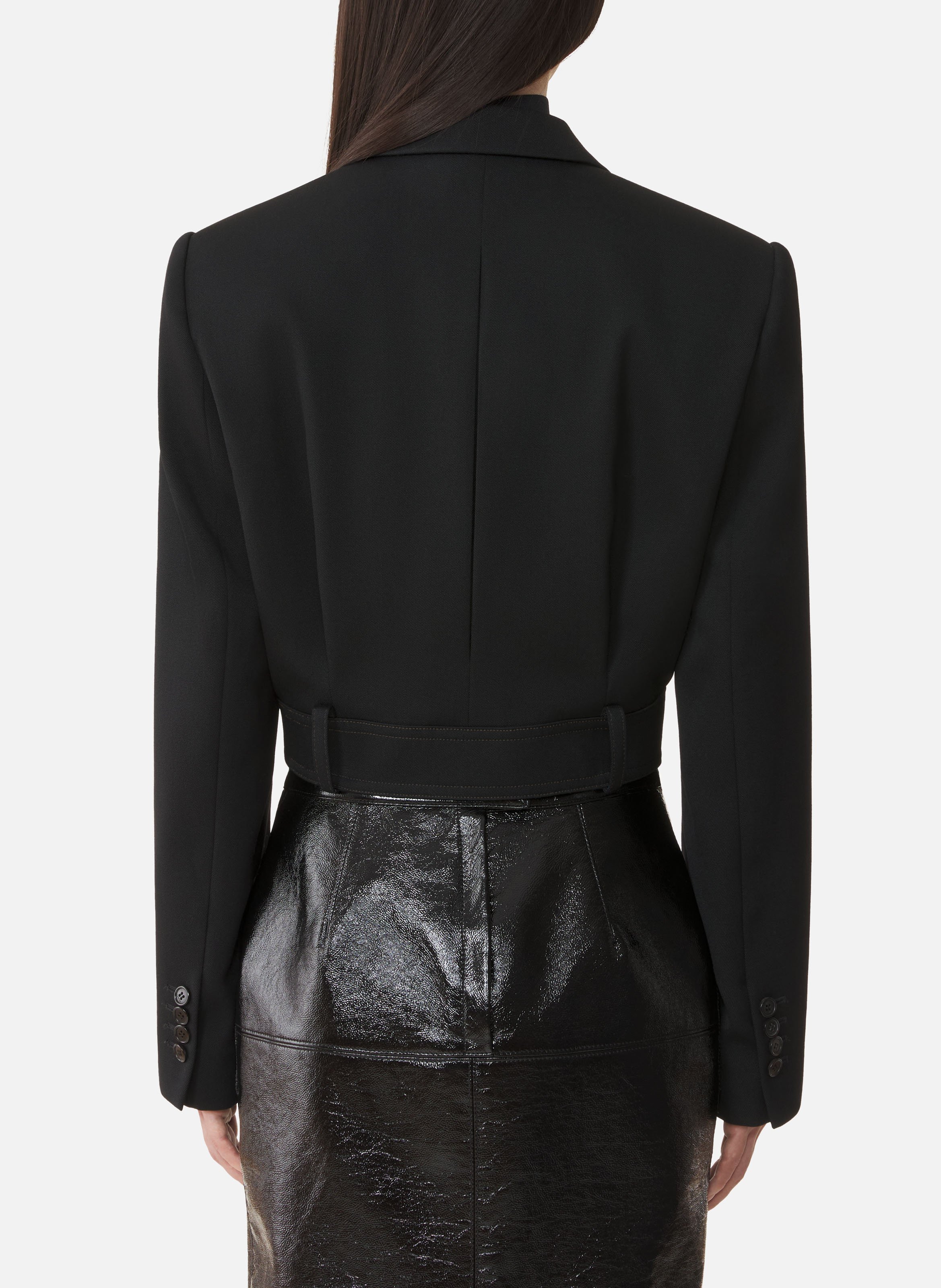 Veste courte ceinturée en laine LANVIN Noir
