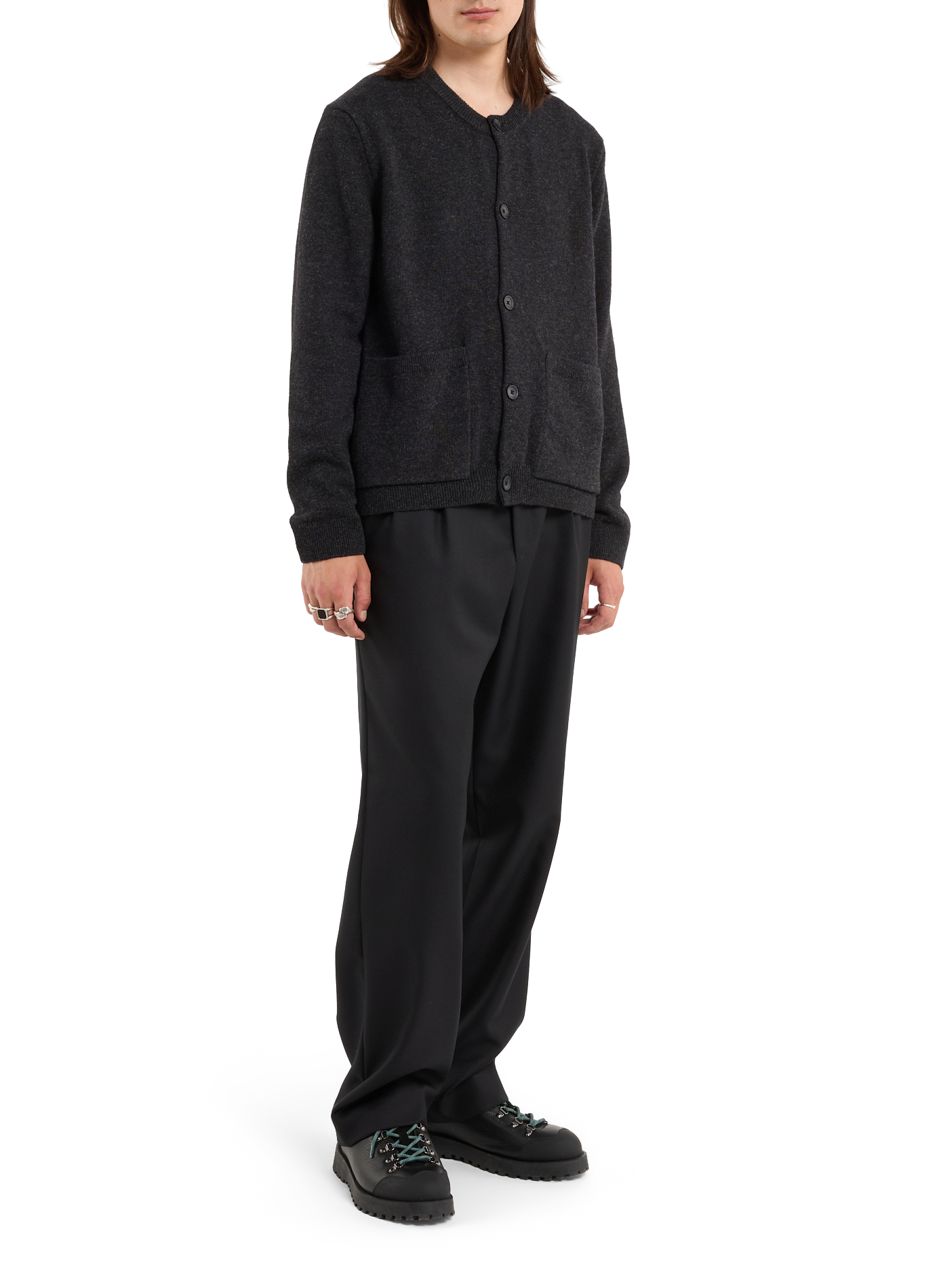Weiter Rundhalsausschnitt-Strickjacke aus Wolle SAISON 1865 Grau