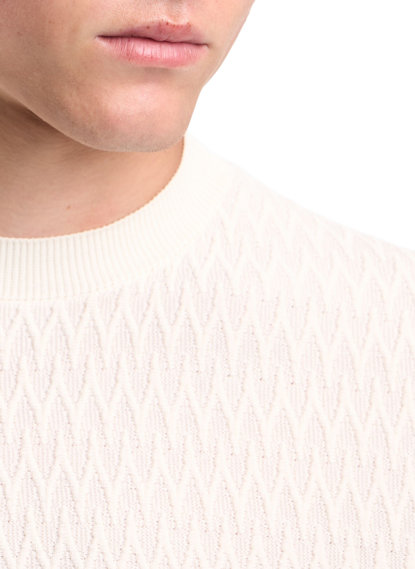 Short-sleeved chevron knit cotton sweater EMPORIO ARMANI White