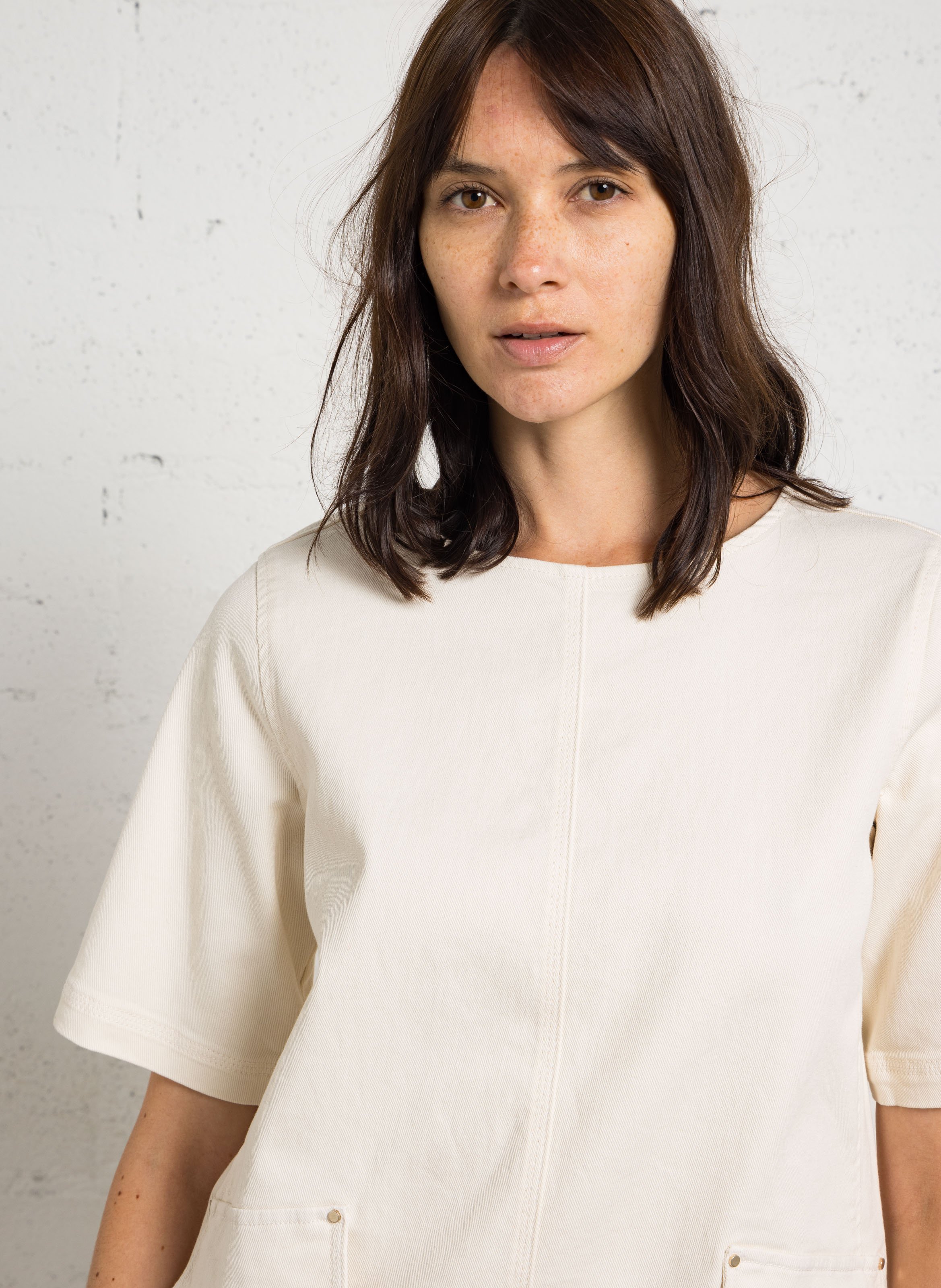 Robe courte col rond en coton mélangé balsa MAISON 123 Beige