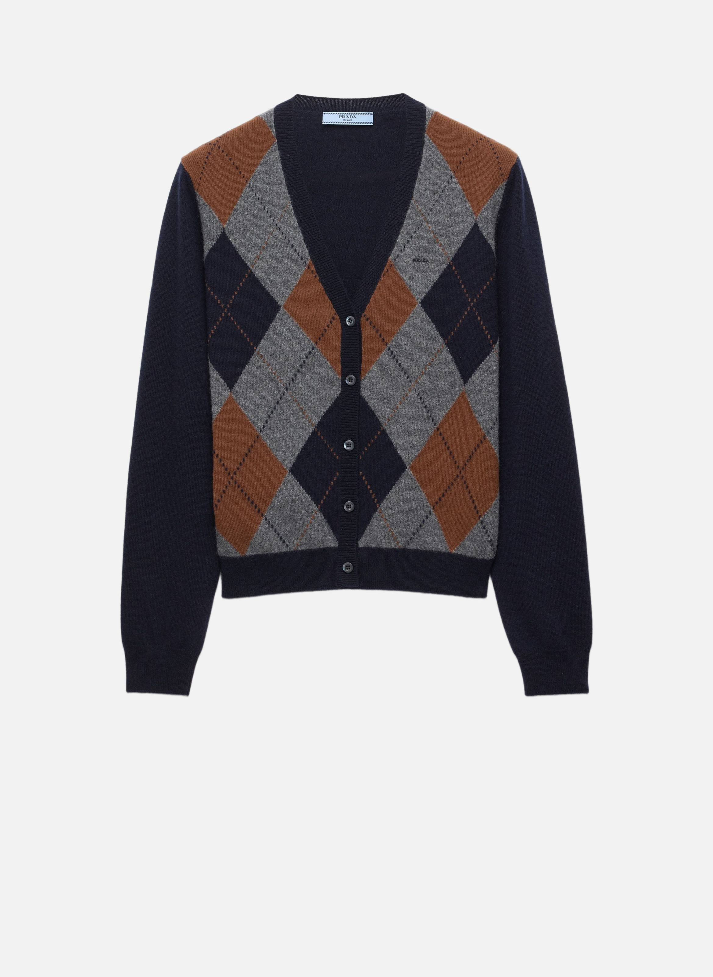 Cardigan en cachemire à motif argyle PRADA Bleu