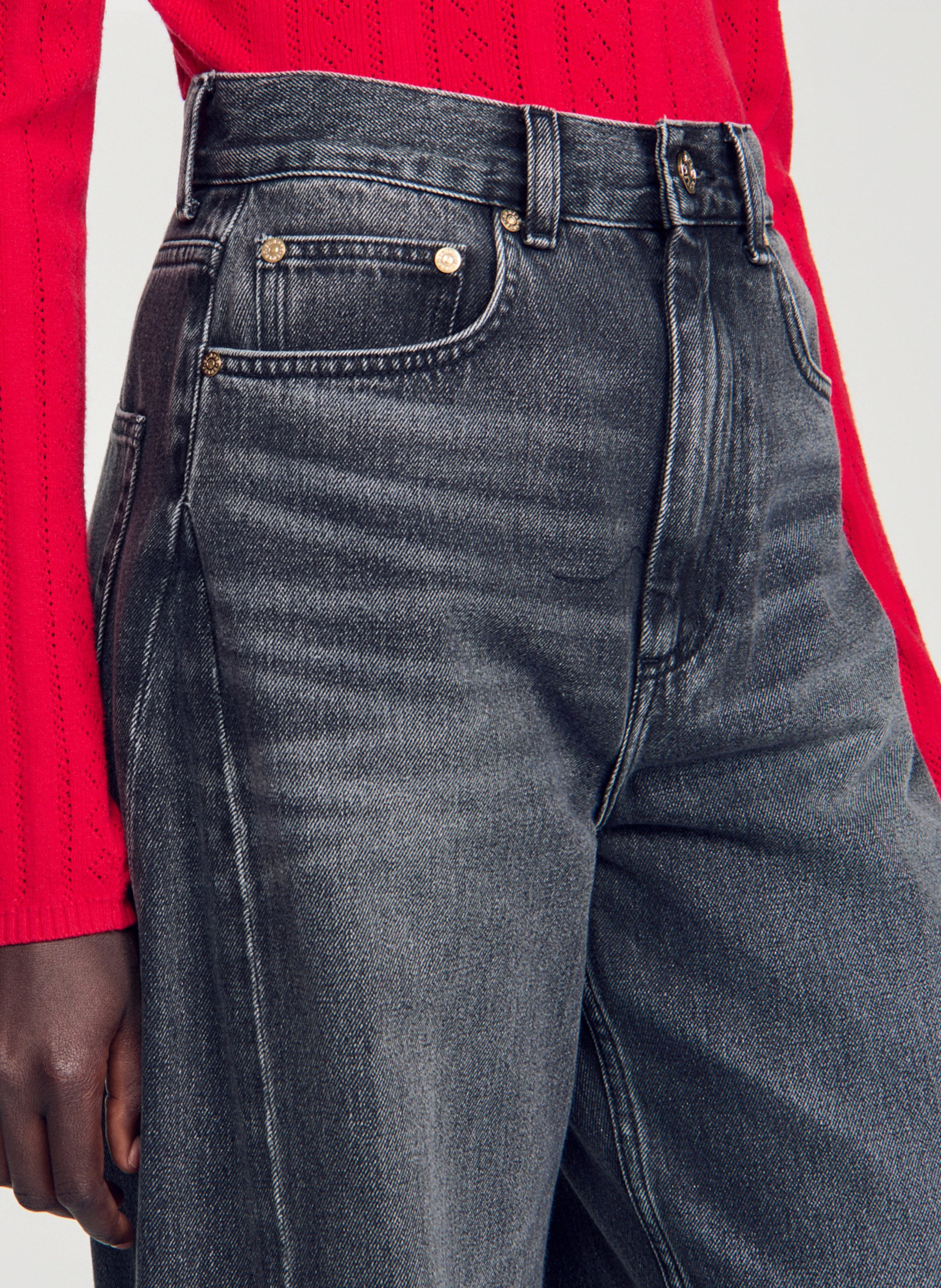 Jean droit large uni SANDRO Gris