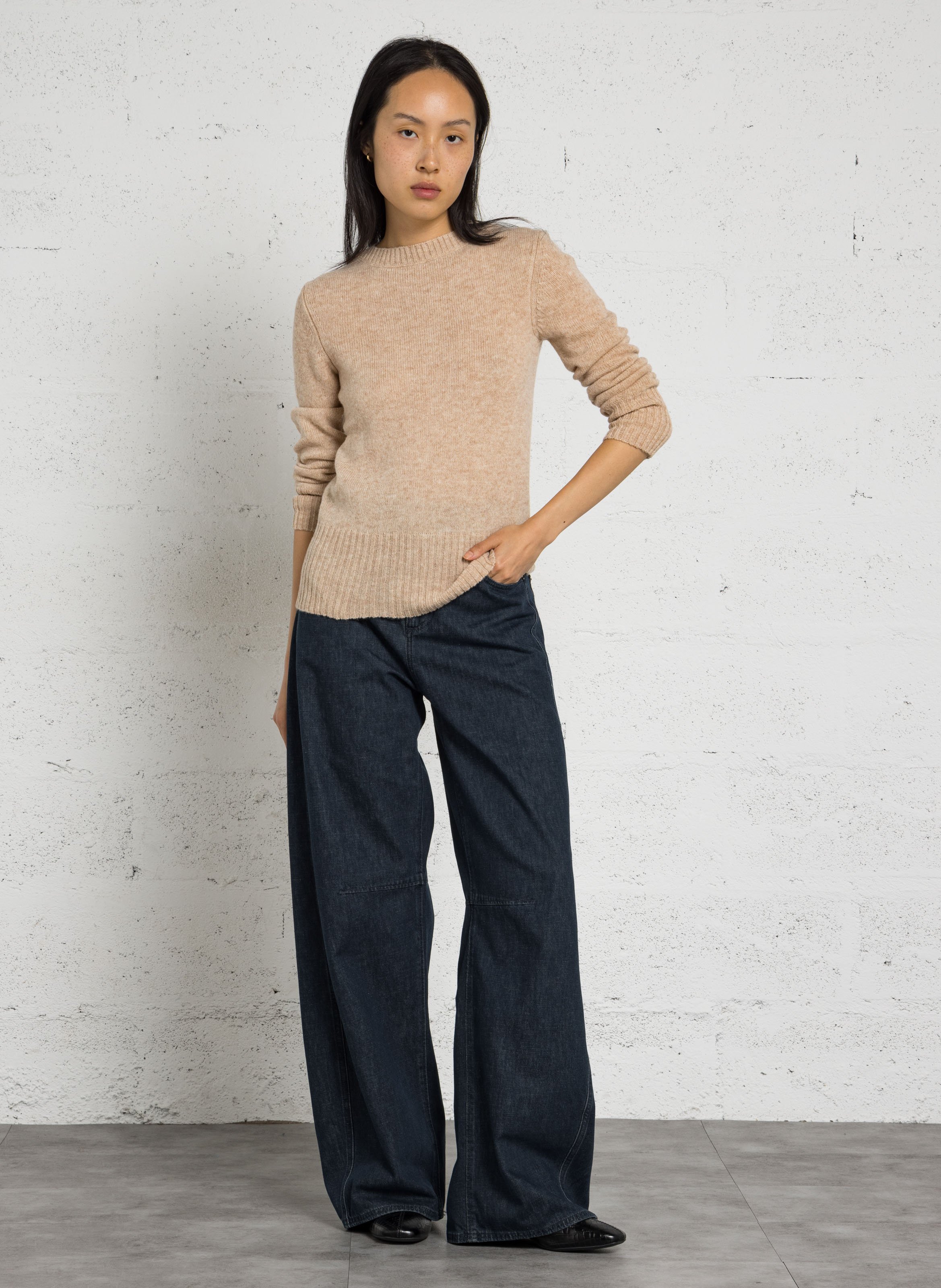 Pull droit col rond en laine gipsy SOEUR Beige