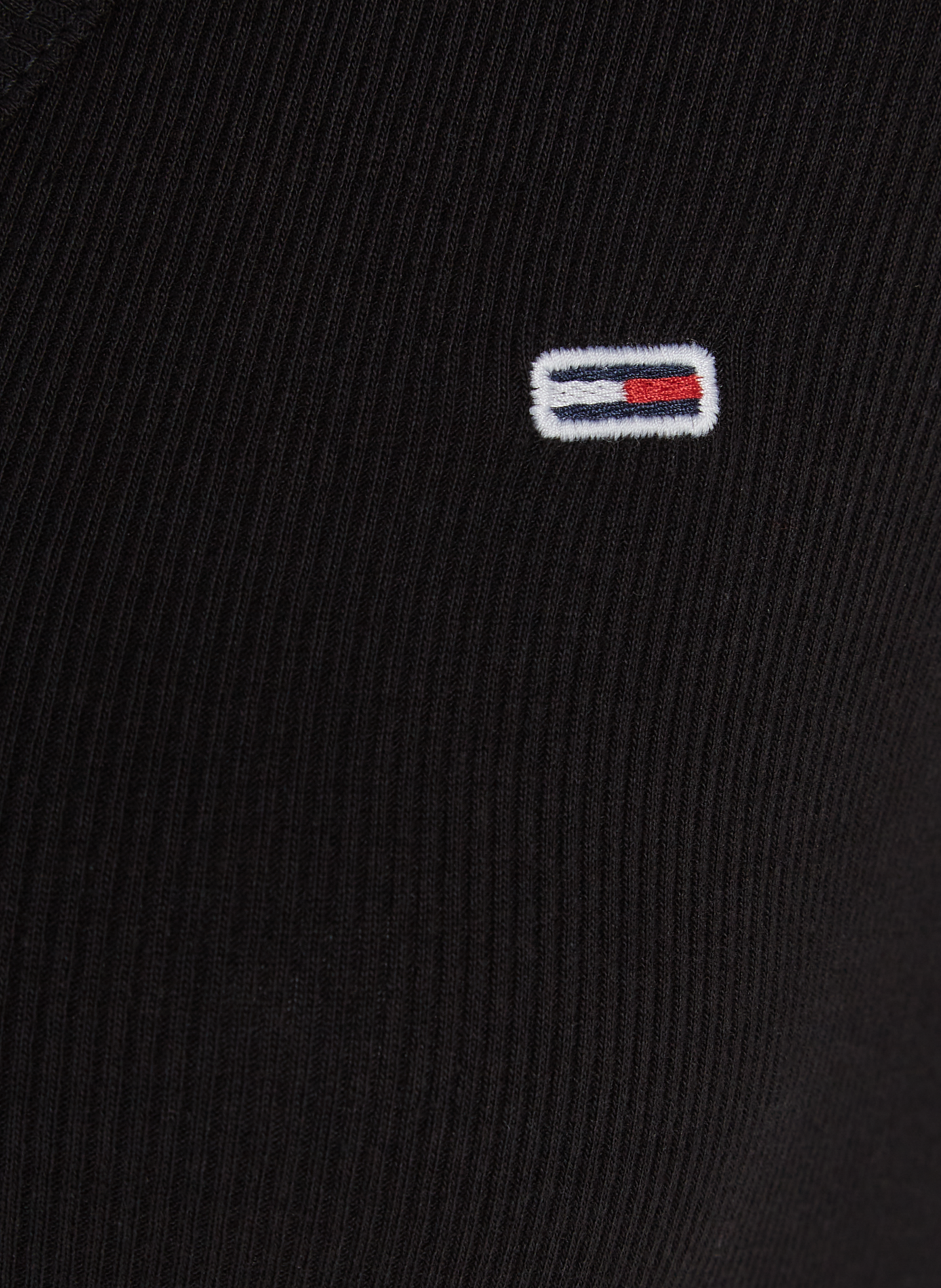 T-shirt côtelé à col V en coton mélangé | Noir TOMMY HILFIGER Femme