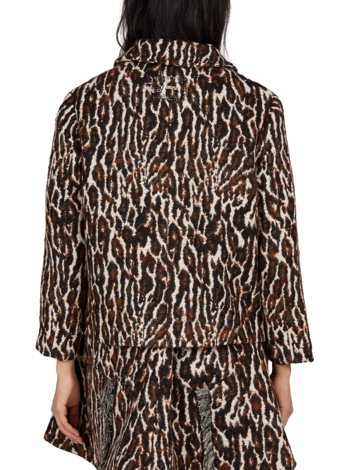 Blazer corto de jacquard de leopardo en mezcla de algodón GANNI Multicolor