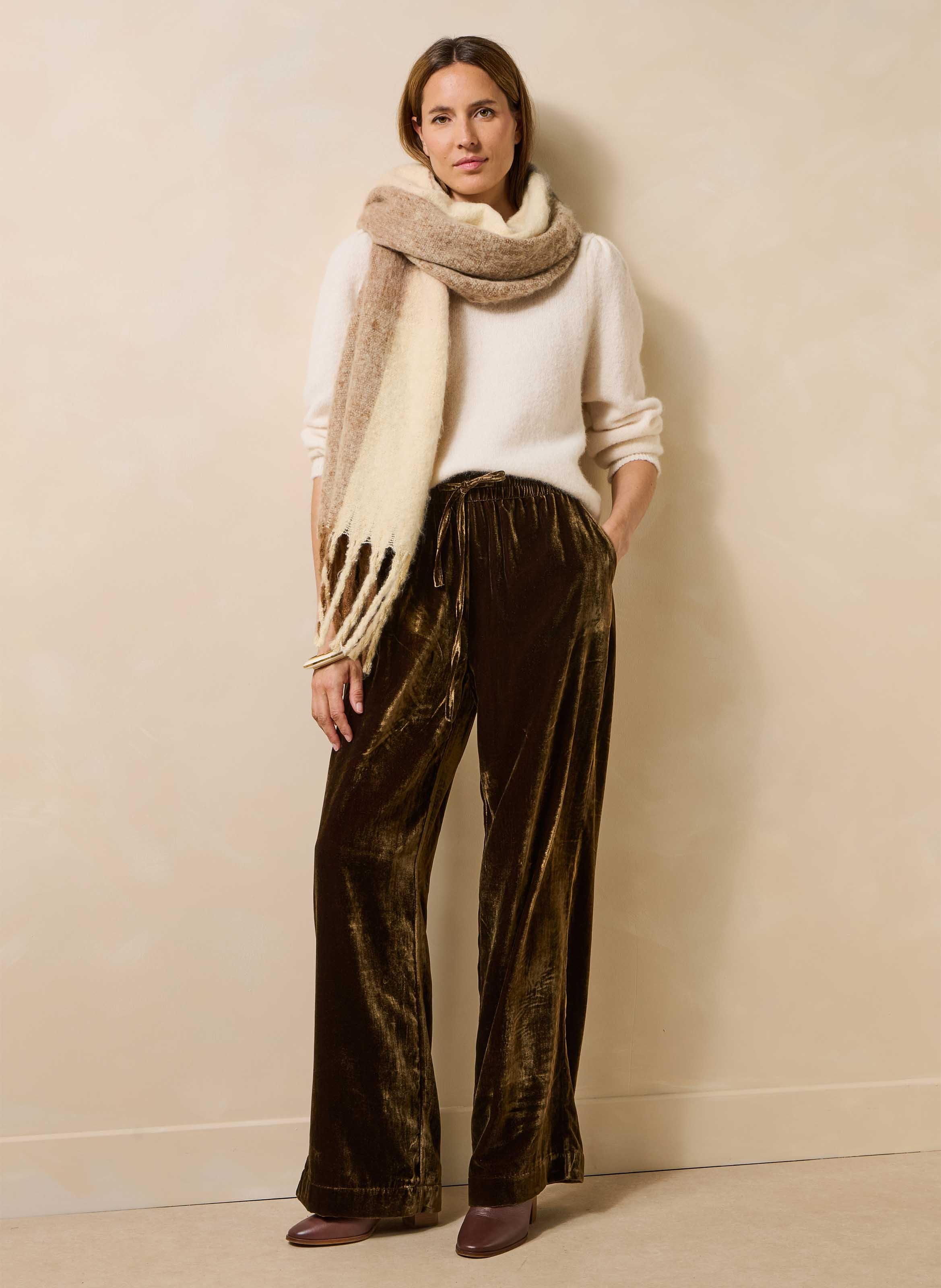 Wijde fluwelen broek met hoge taille LA FEE MARABOUTEE Bruin