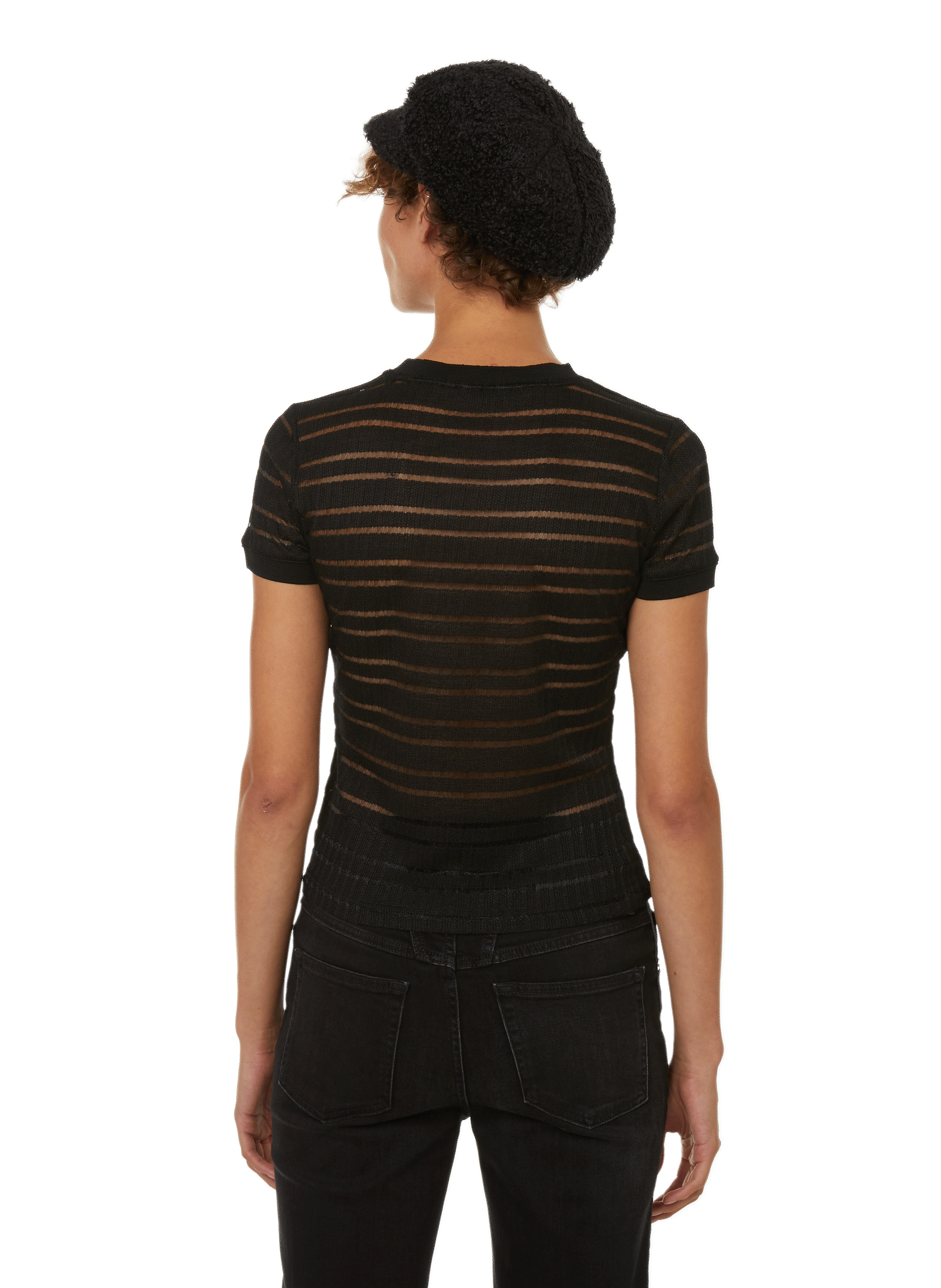 Guess T Shirt Court Noir A Col Roule Pour Femme Automne Hiver