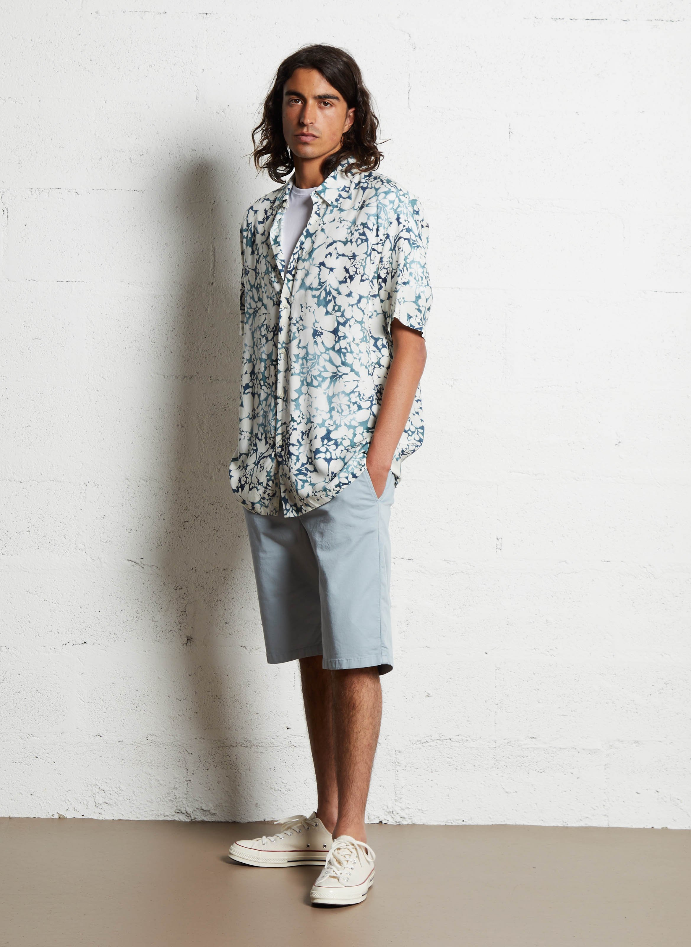 Bermuda droit en coton mélangé Bleu