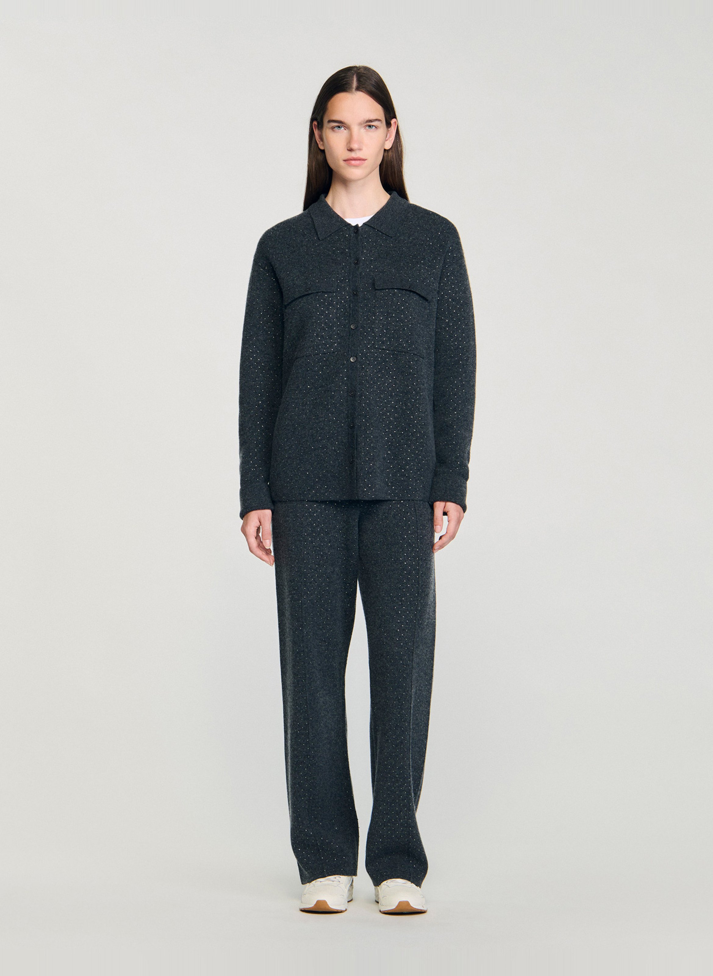 Cardigan droit col classique SANDRO Gris