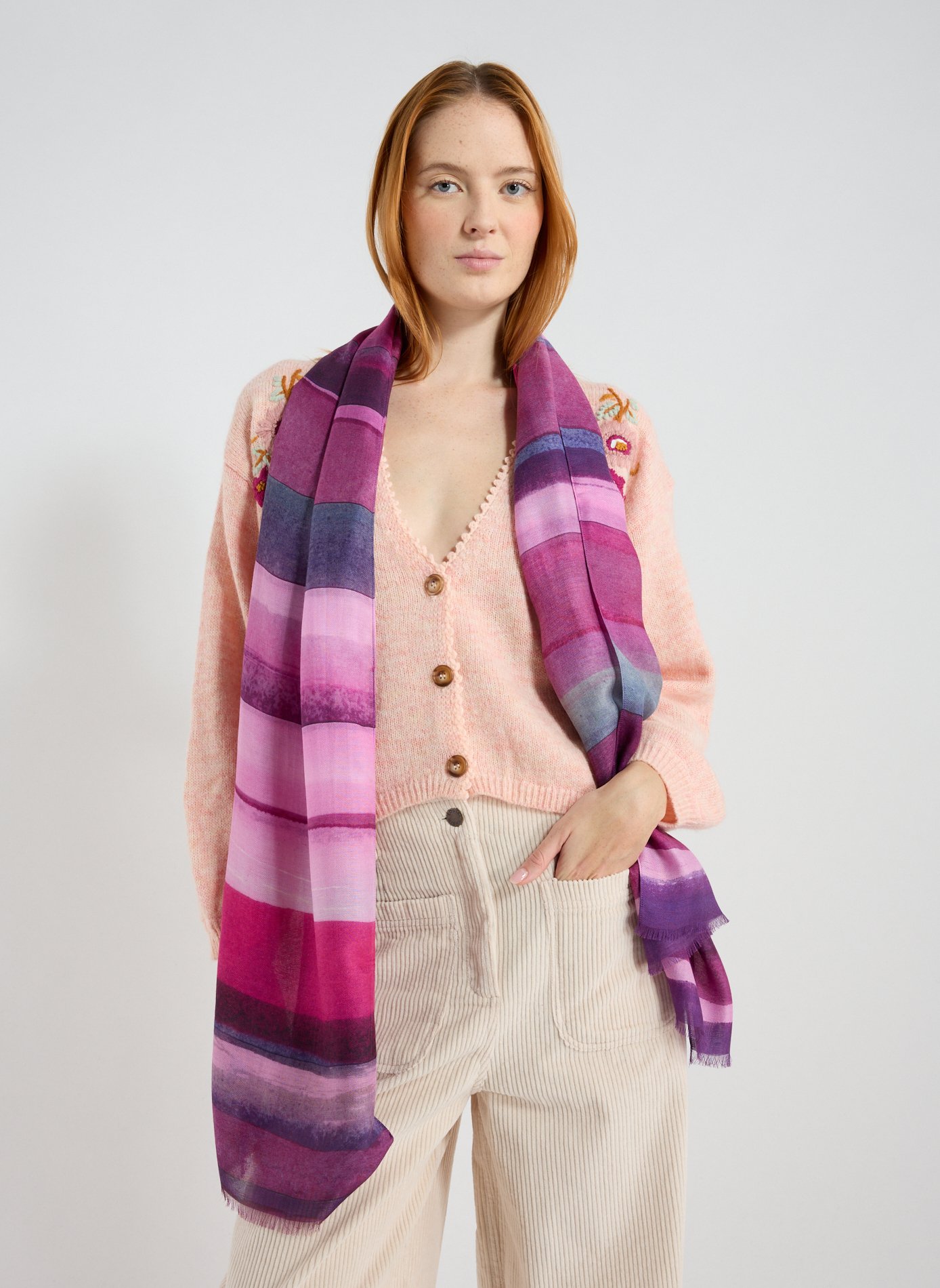 Foulard à rayures AU PRINTEMPS PARIS Rose