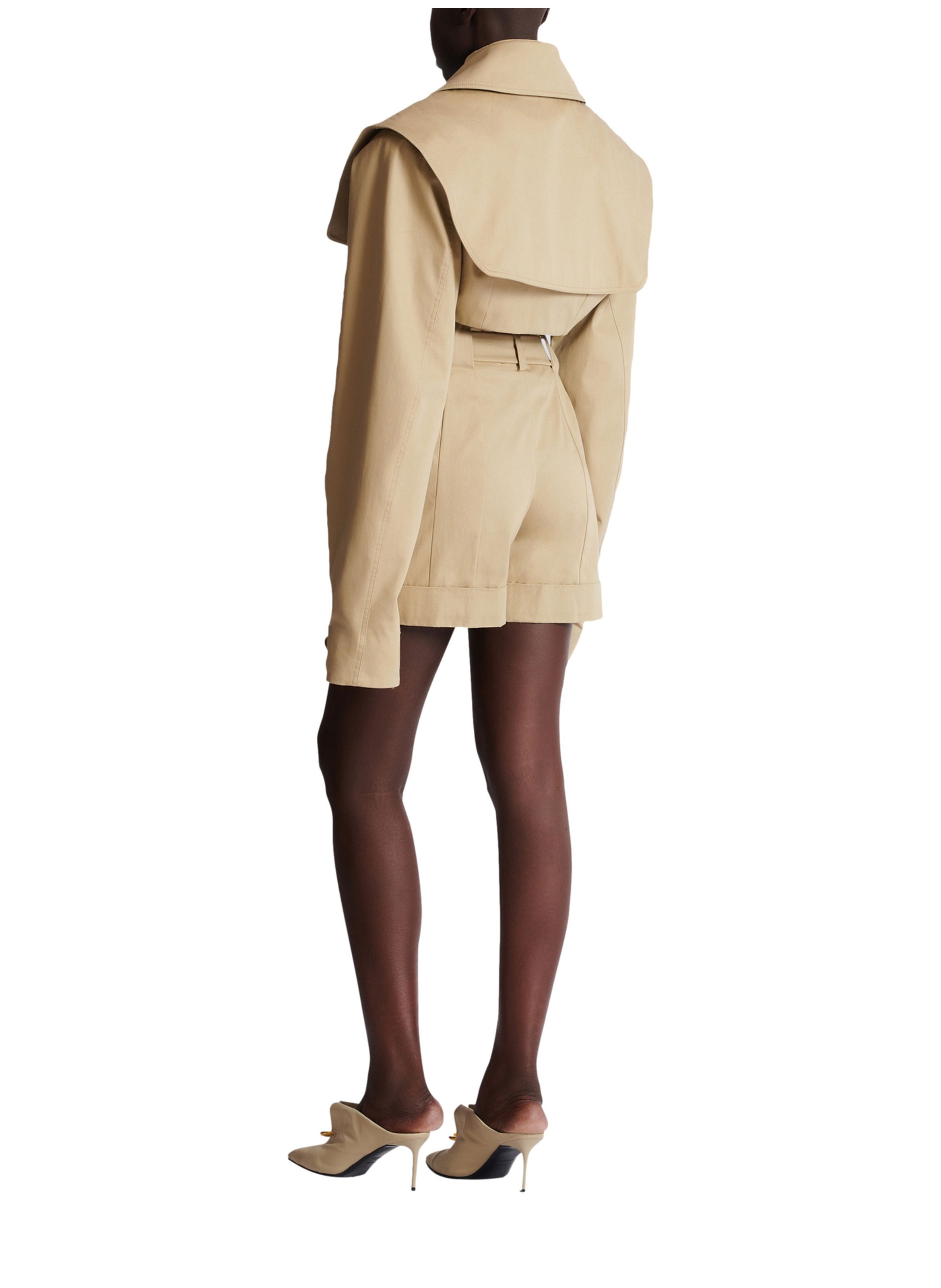 Short en gabardine de coton ceinturé BALMAIN Beige