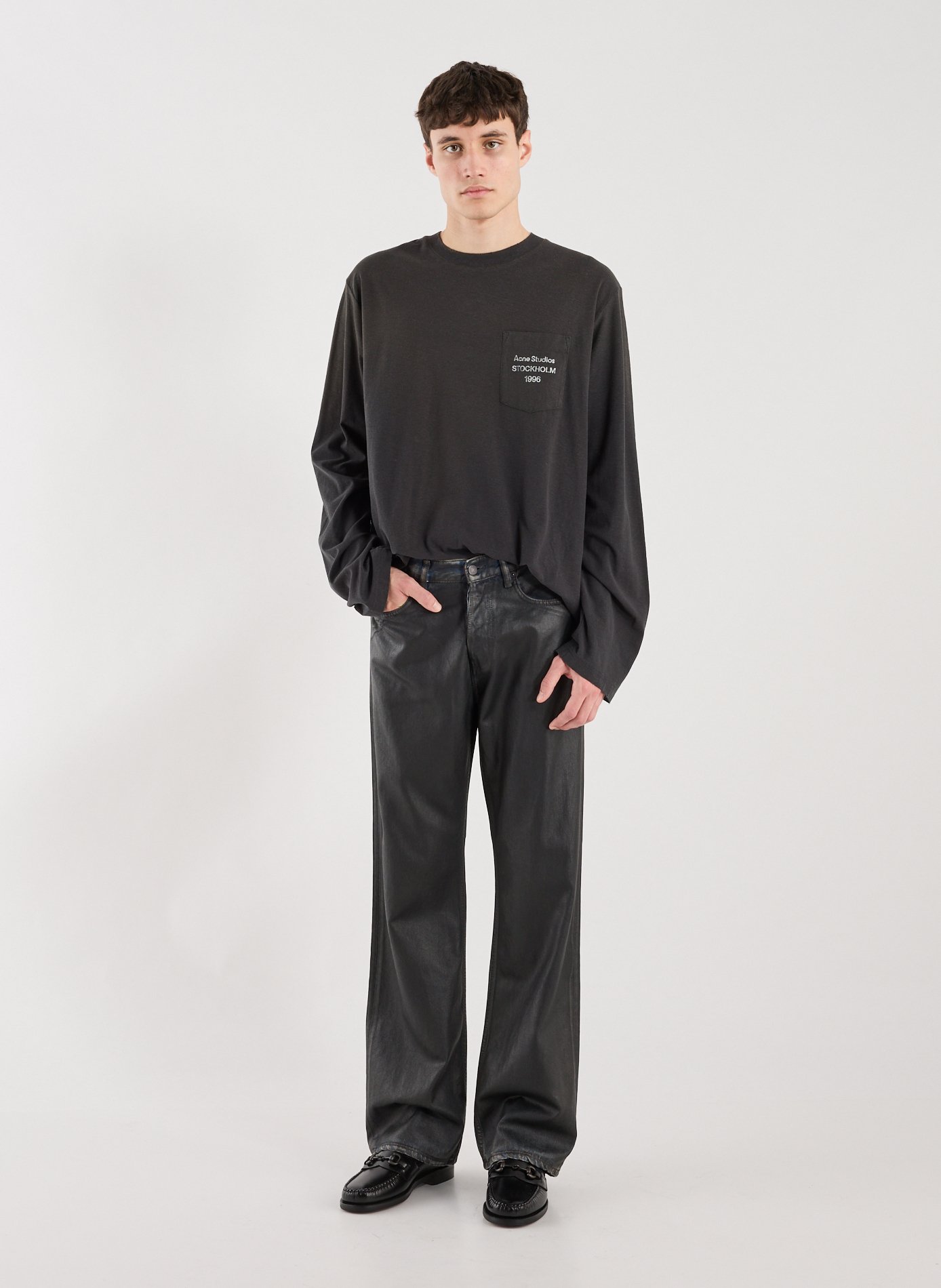 Straight pants in blended cotton and leather ACNE STUDIOS Black