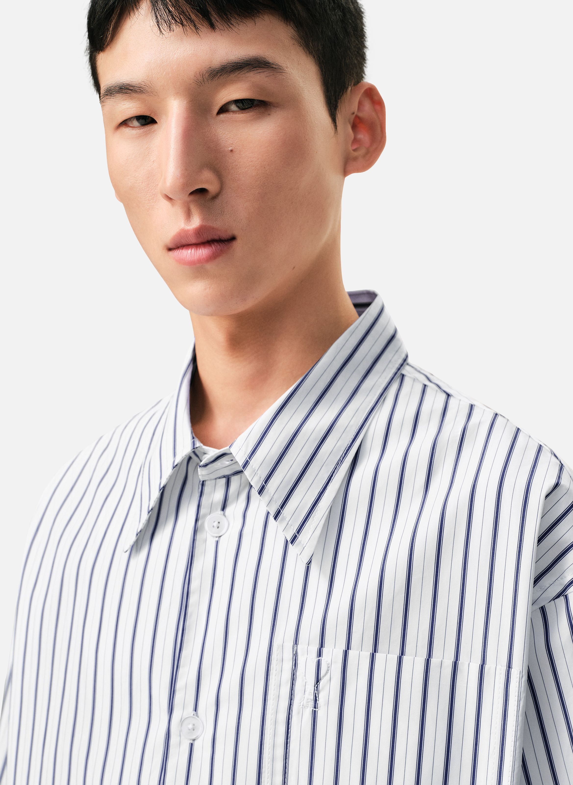 Chemise rayée manches longues ami de coeur unisexe en coton AMI PARIS Blanc