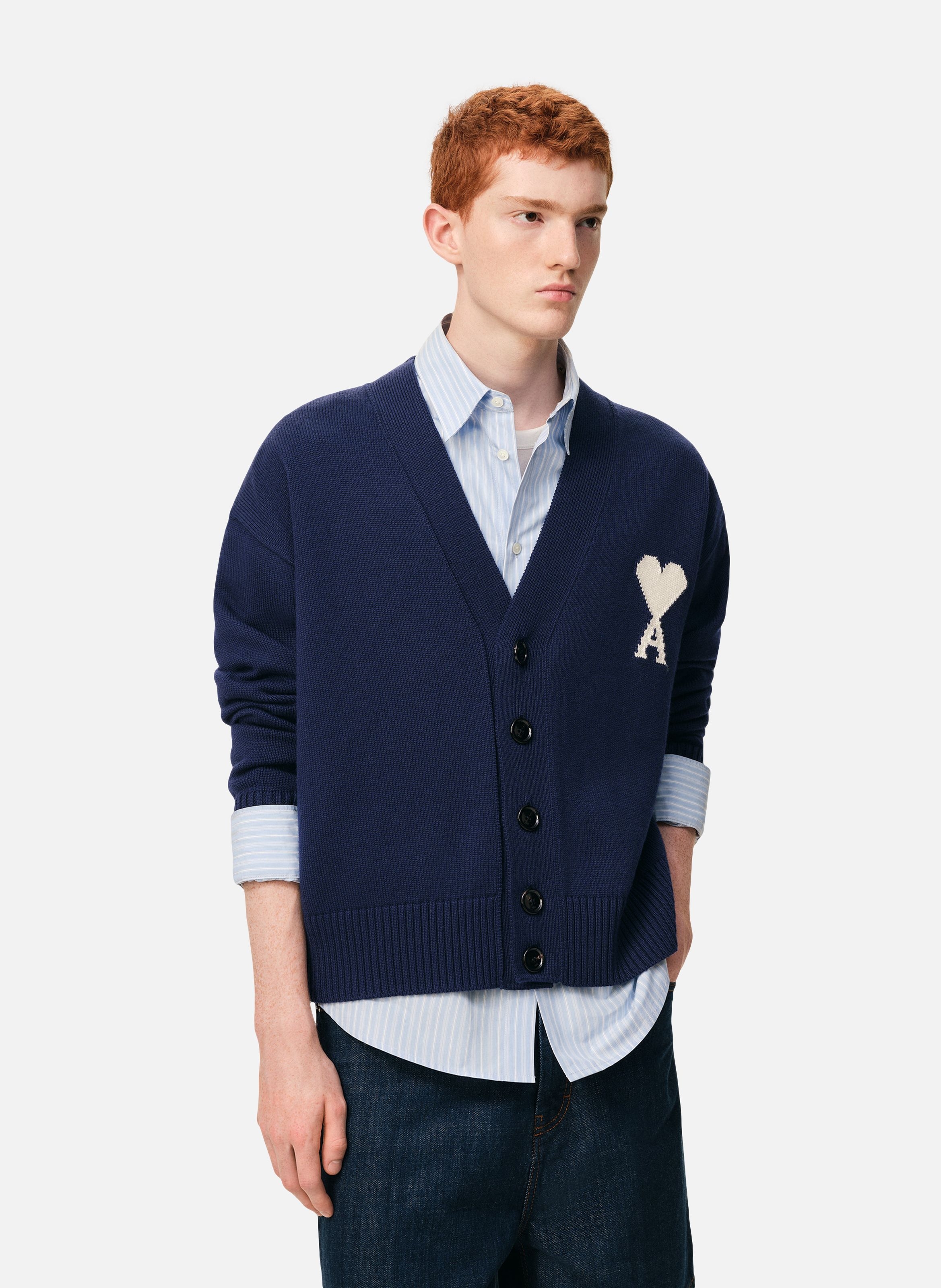 Cardigan ami de coeur en laine unisexe AMI PARIS Bleu