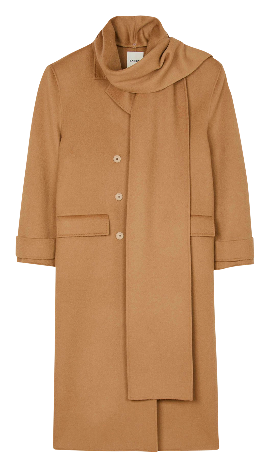Manteau col à écharpe en laine SANDRO Marron
