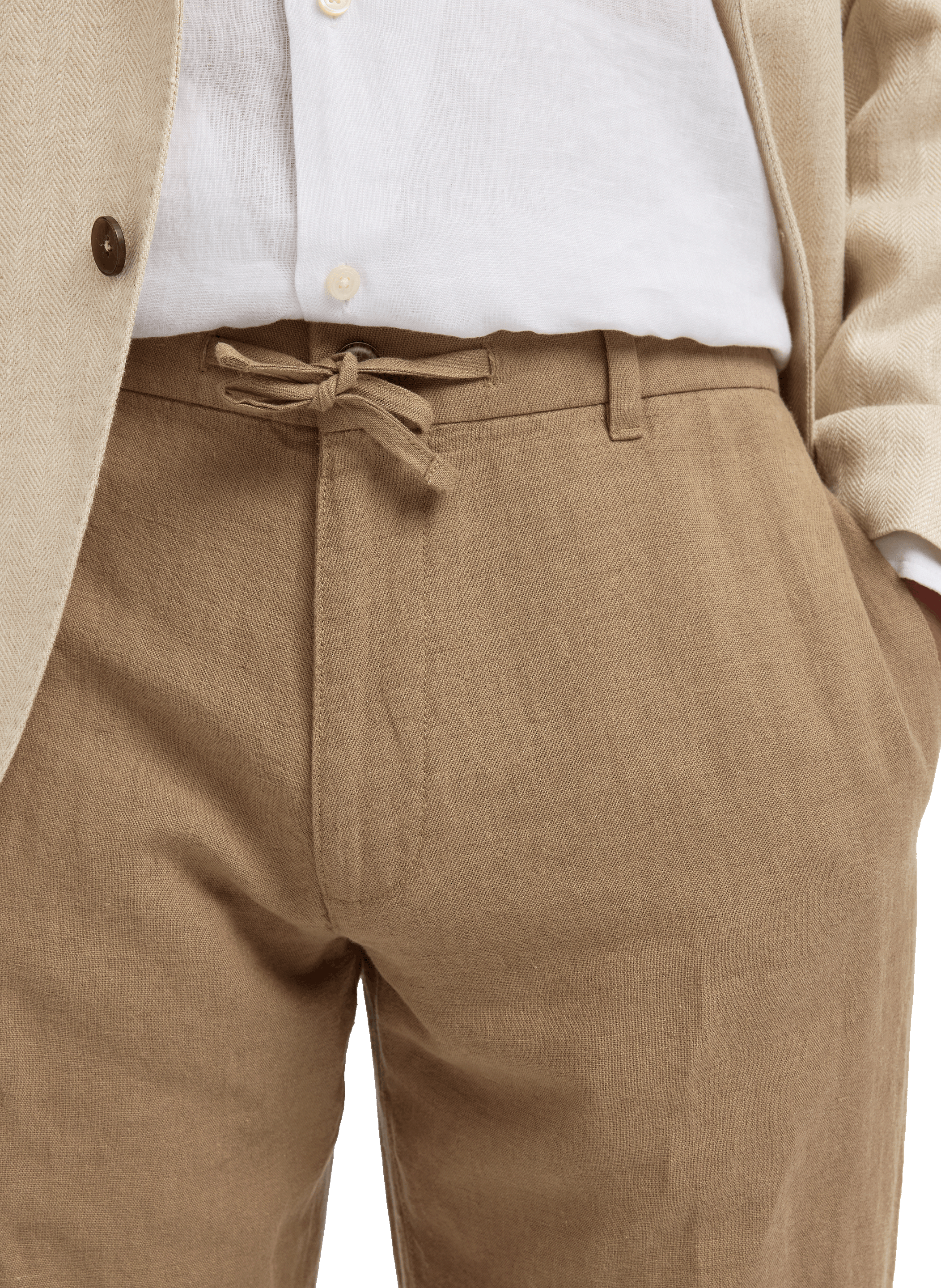 Straight-fit linen and cotton trousers SELECTED Beige