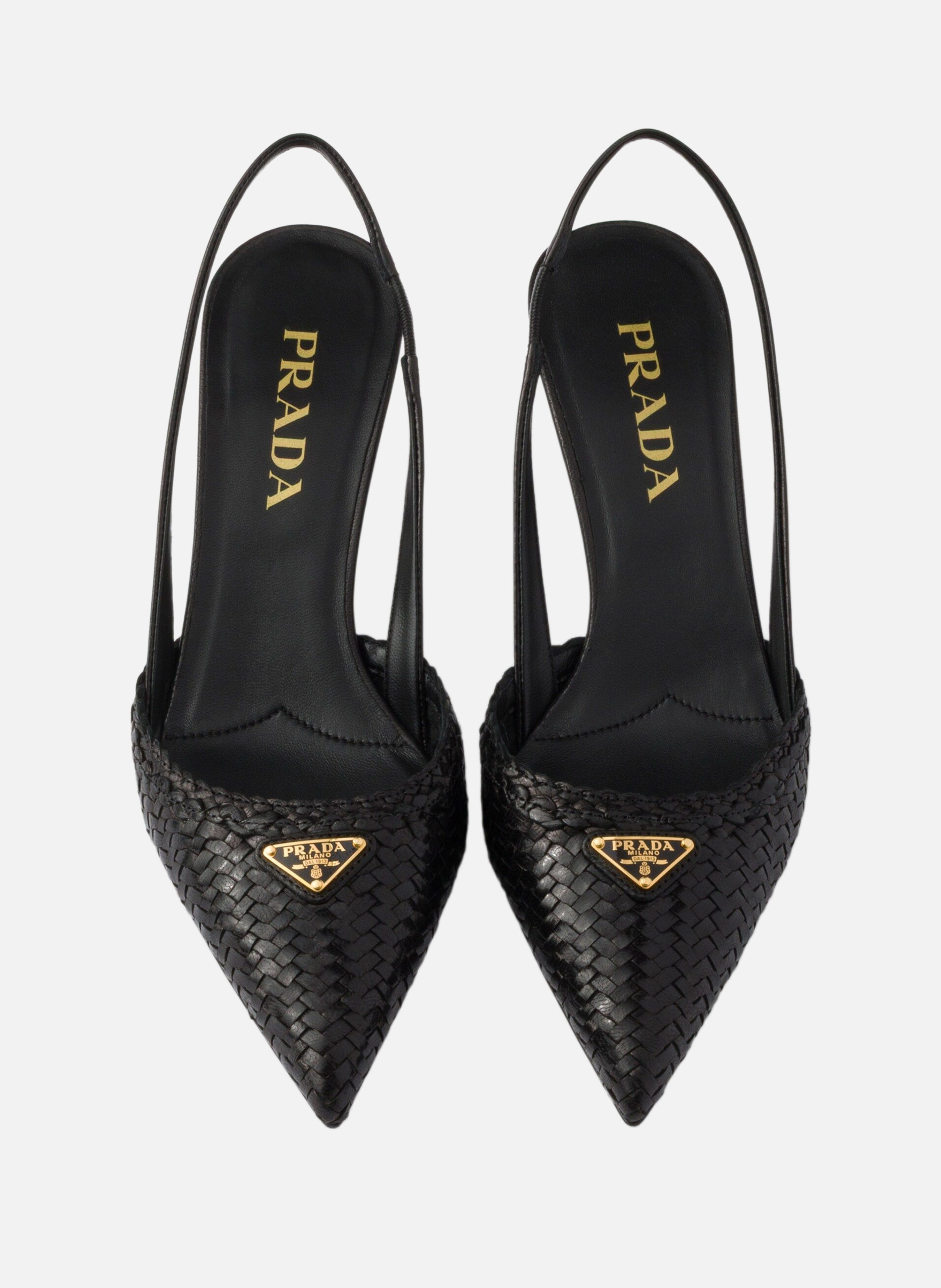 Escarpins à bride arrière en cuir tressé PRADA Noir