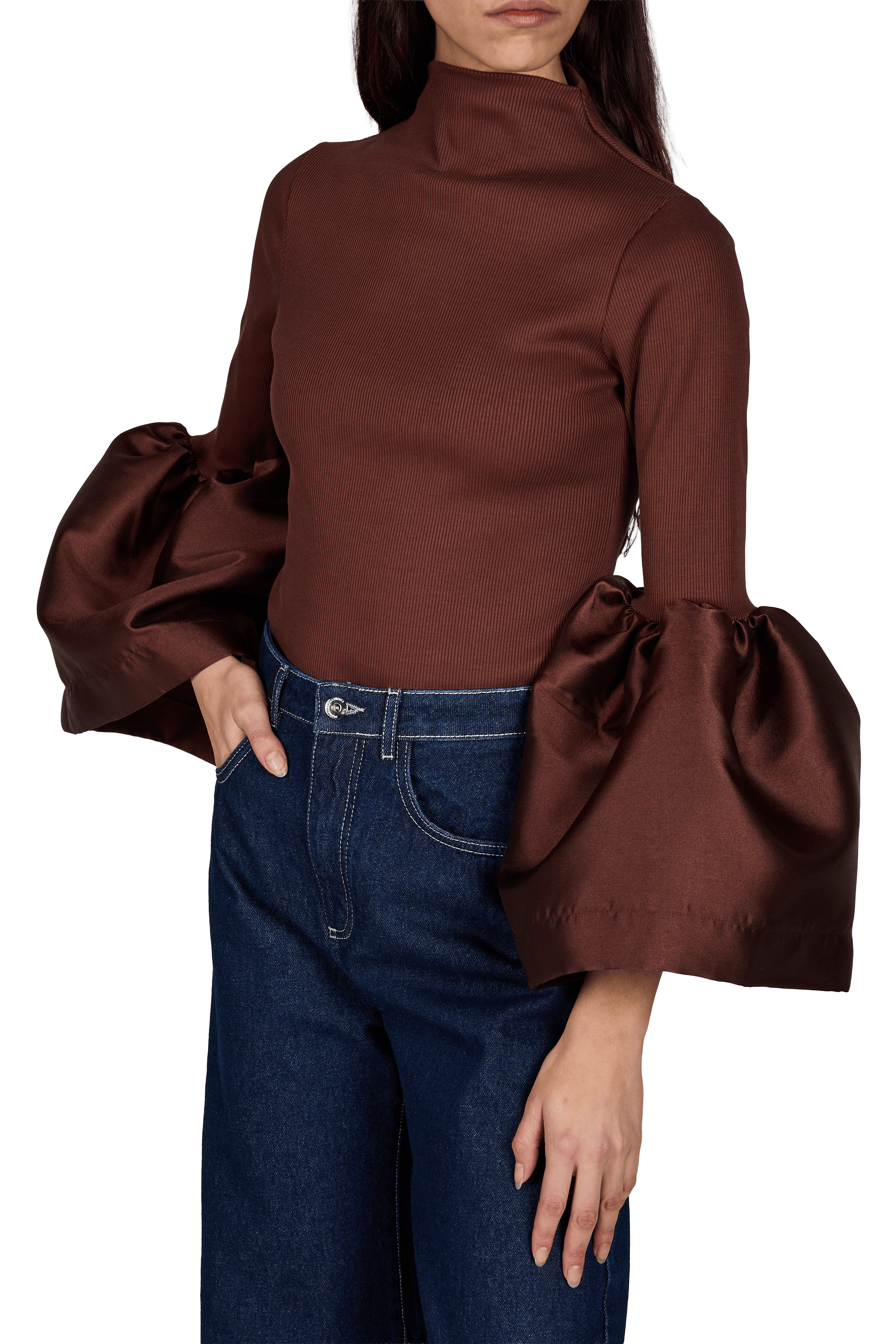 Top col montant à manches bouffantes en coton mélangé MARQUES ALMEIDA Marron