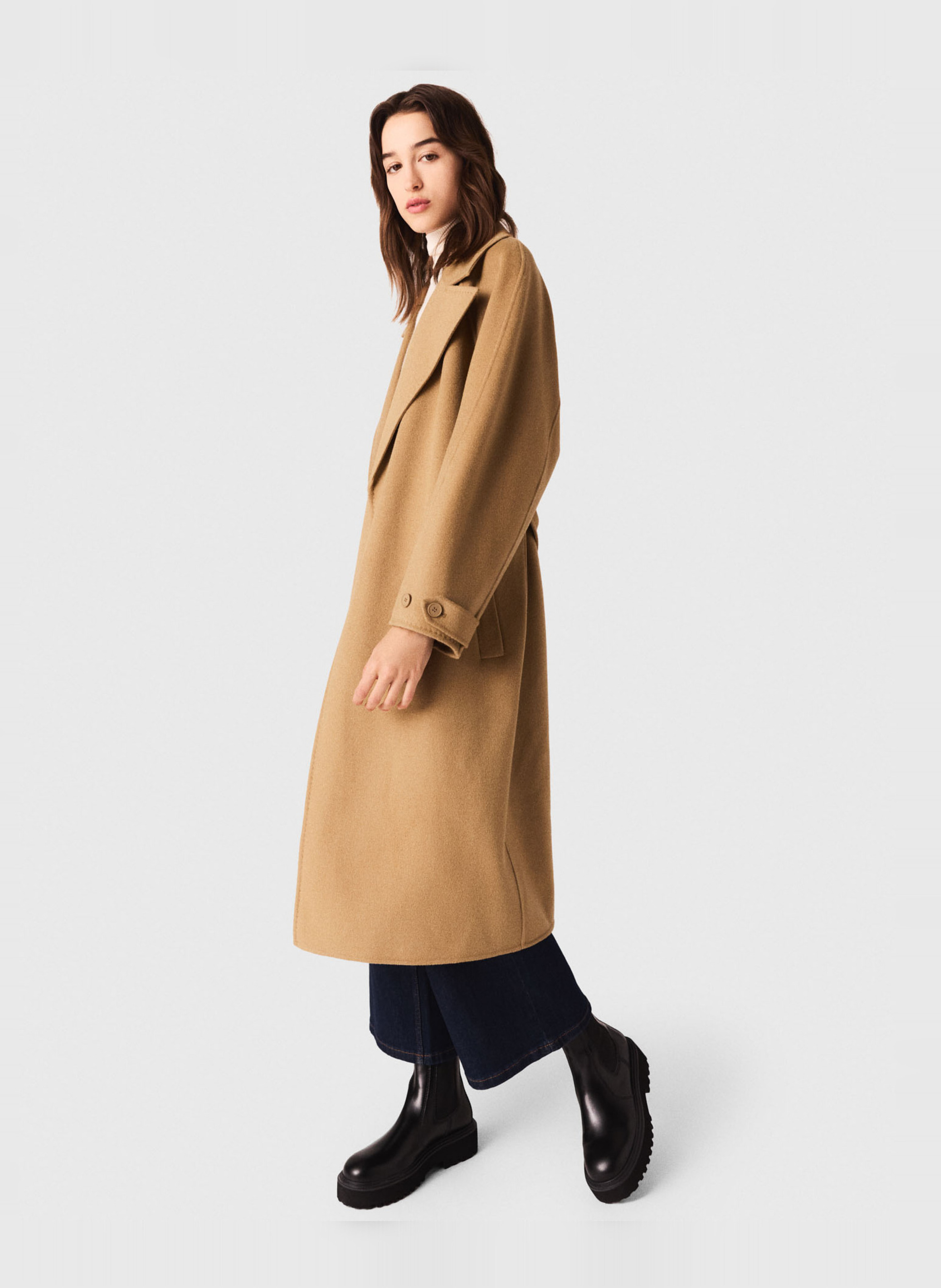 Manteau col tailleur en laine mélangée MAJE Beige