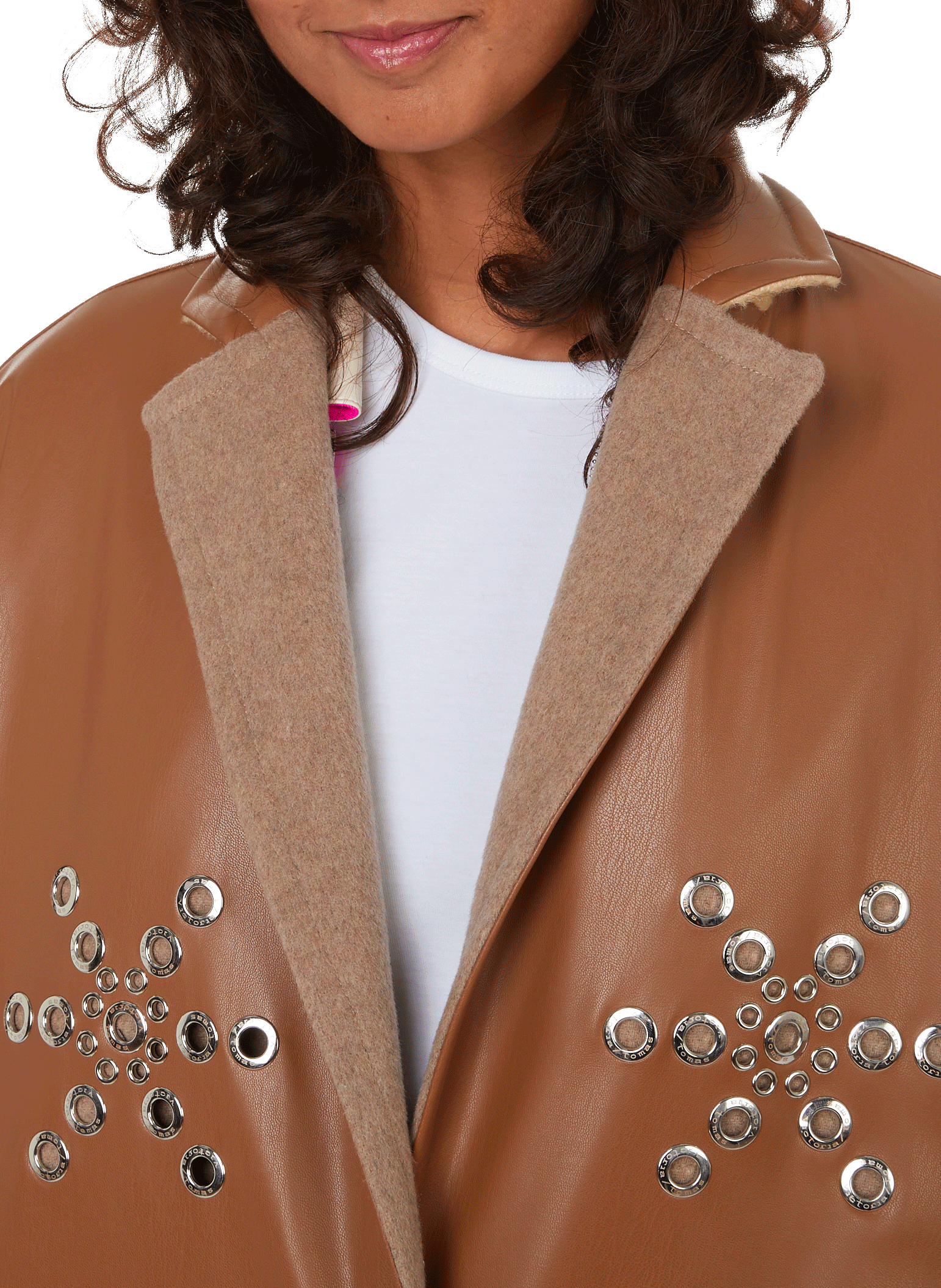 Manteau réversible en laine et eco-cuir VICTORIA/TOMAS Beige